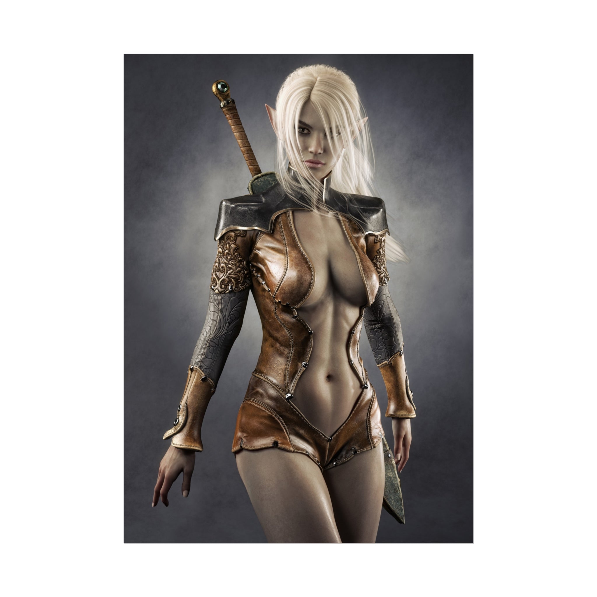 Fantasy Warrior Woman Fine Art Poster — Blonde Swordfighter Wall Art- No AI - Human created illustration art
