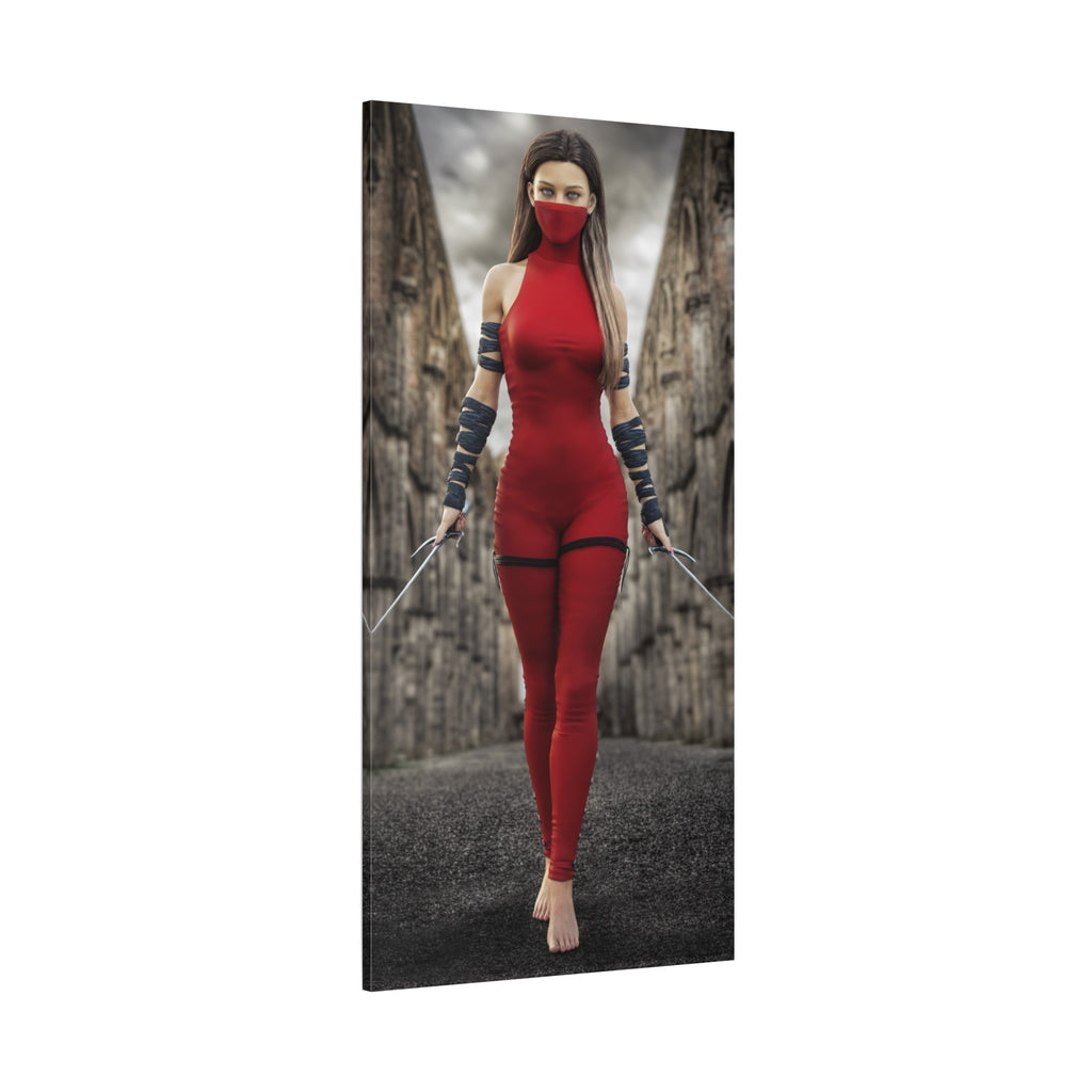 Red Assassin Canvas Wall Art | Fantasy Female Rogue & Ninja Artwork