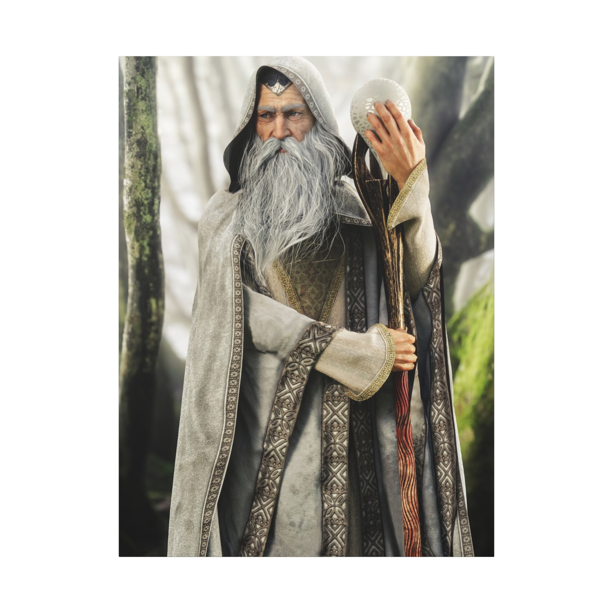 Wizard Portrait Matte Canvas Wall Art - Fantasy Sorcerer Stretched Canvas- No AI - Human created illustration art