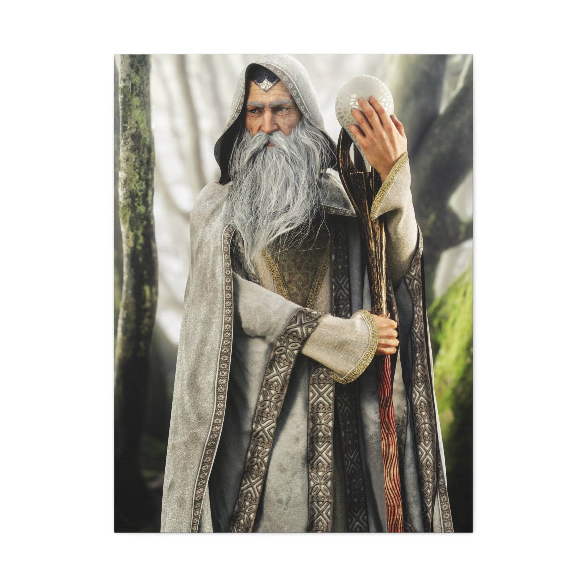 Wizard Portrait Matte Canvas Wall Art - Fantasy Sorcerer Stretched Canvas- No AI - Human created illustration art