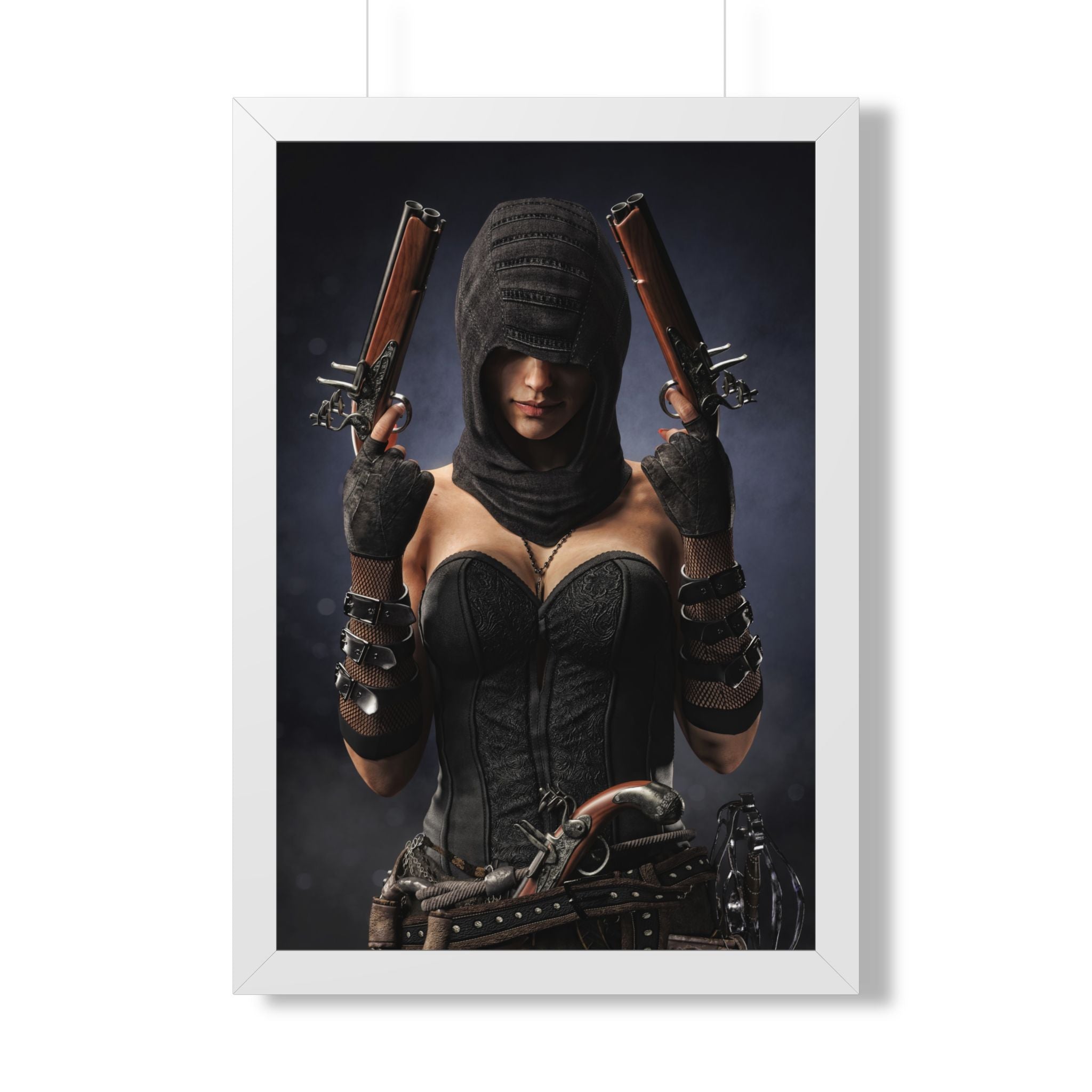 Framed Poster — Dark Rogue Pirate Assassin Art Print (Vertical) - No AI -Human created illustration art
