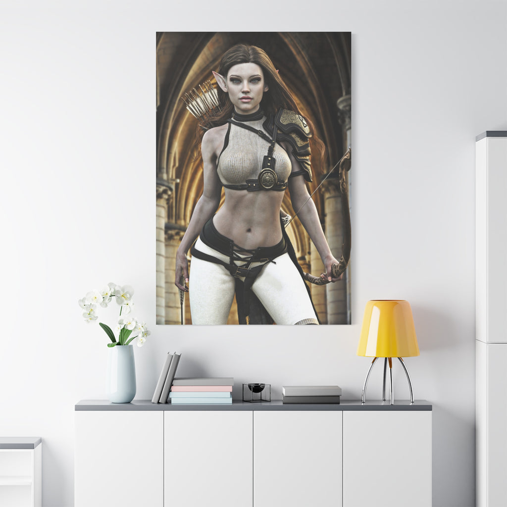 Fantasy Elven Archer Canvas Print – Warrior Elf Wall Art- No AI- Human created illustraion art