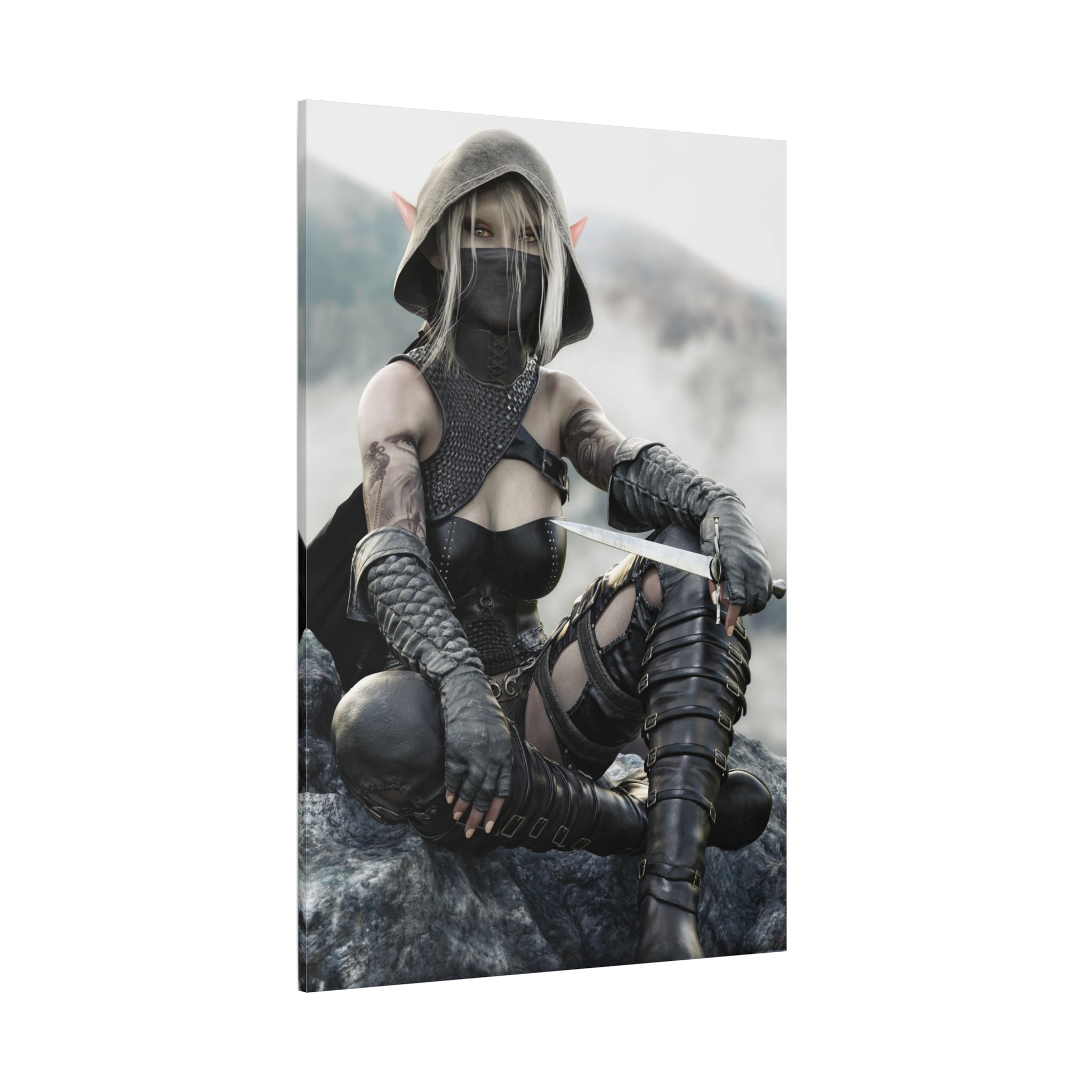 Rogue Elf Warrior Matte Canvas Print — Fantasy Assassin Wall Art- No AI - Human created illustration art