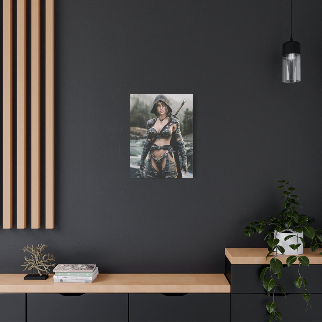 Female Warrior Ranger Fantasy Canvas Print - Matte Stretched Wall Art - No AI - Human created illustration art
