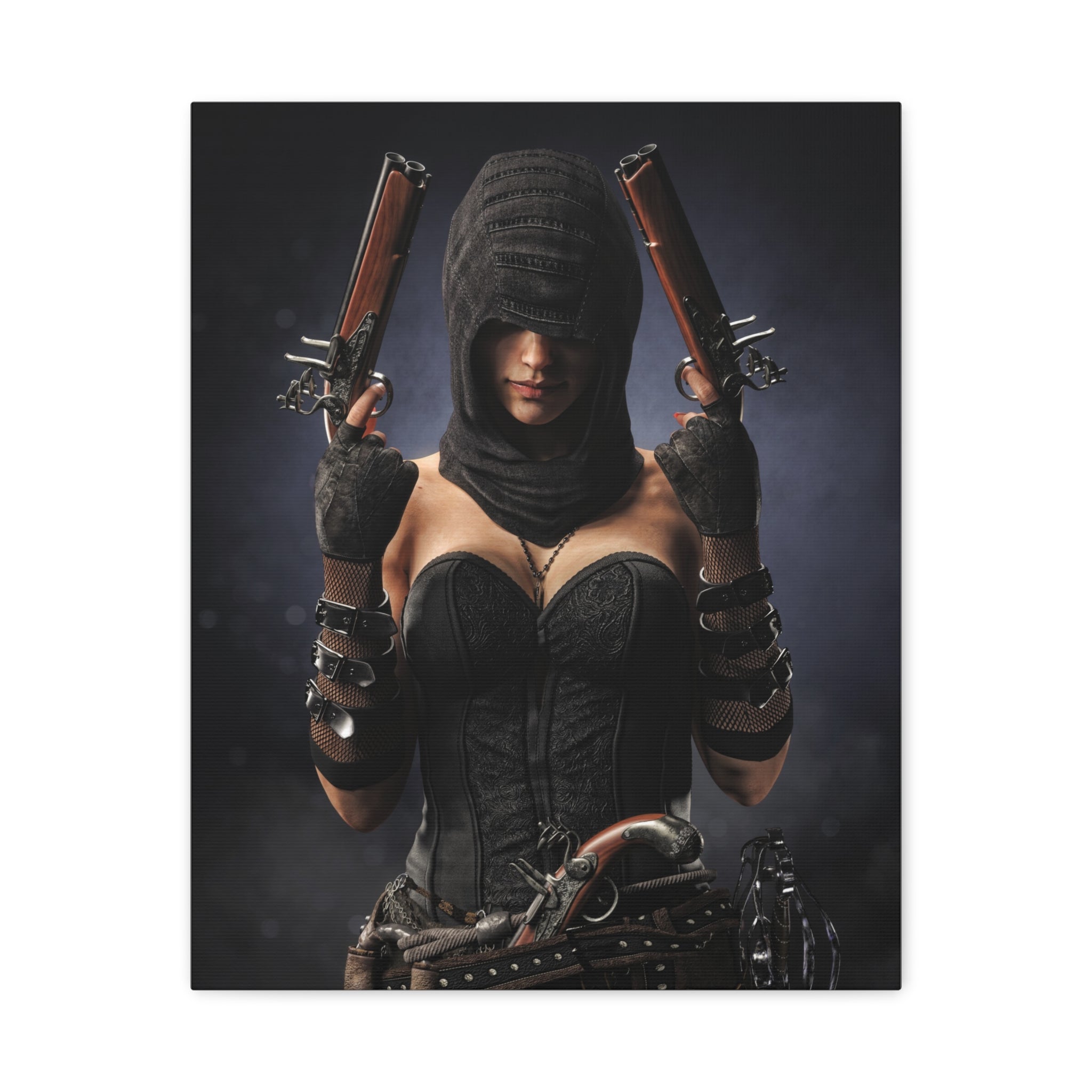 Pirate Assassin Matte Canvas Print — Hooded Female  Wall Art- No Ai- Human created illustration art
