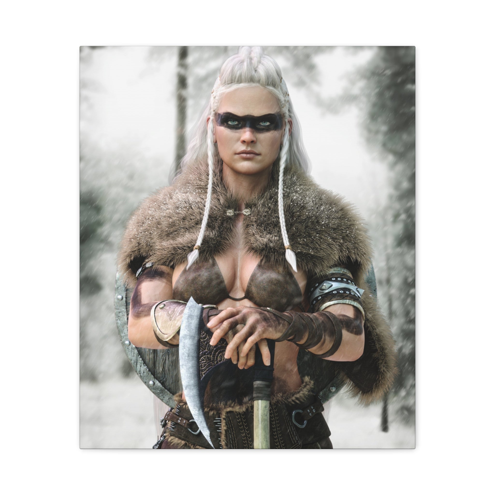 Viking Shieldmaiden Canvas Print — Matte Stretched Wall Art - No AI - Human created illustration art