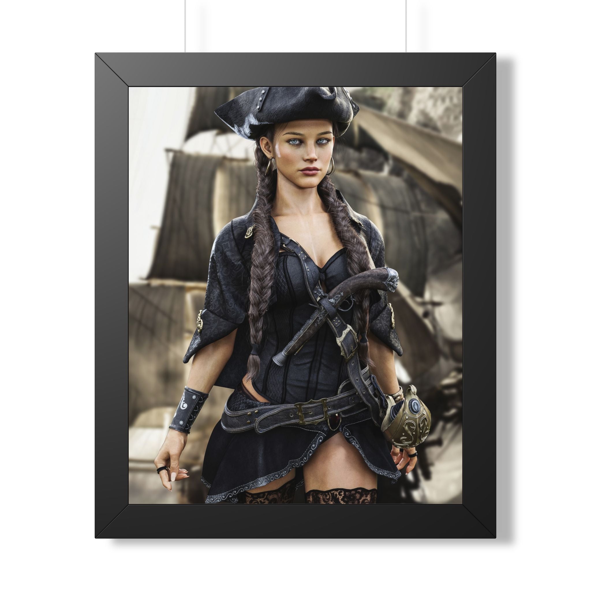 Pirate Captain Portrait Framed Poster — Sexy Pirate Wall Art - No AI - Human created illustration art