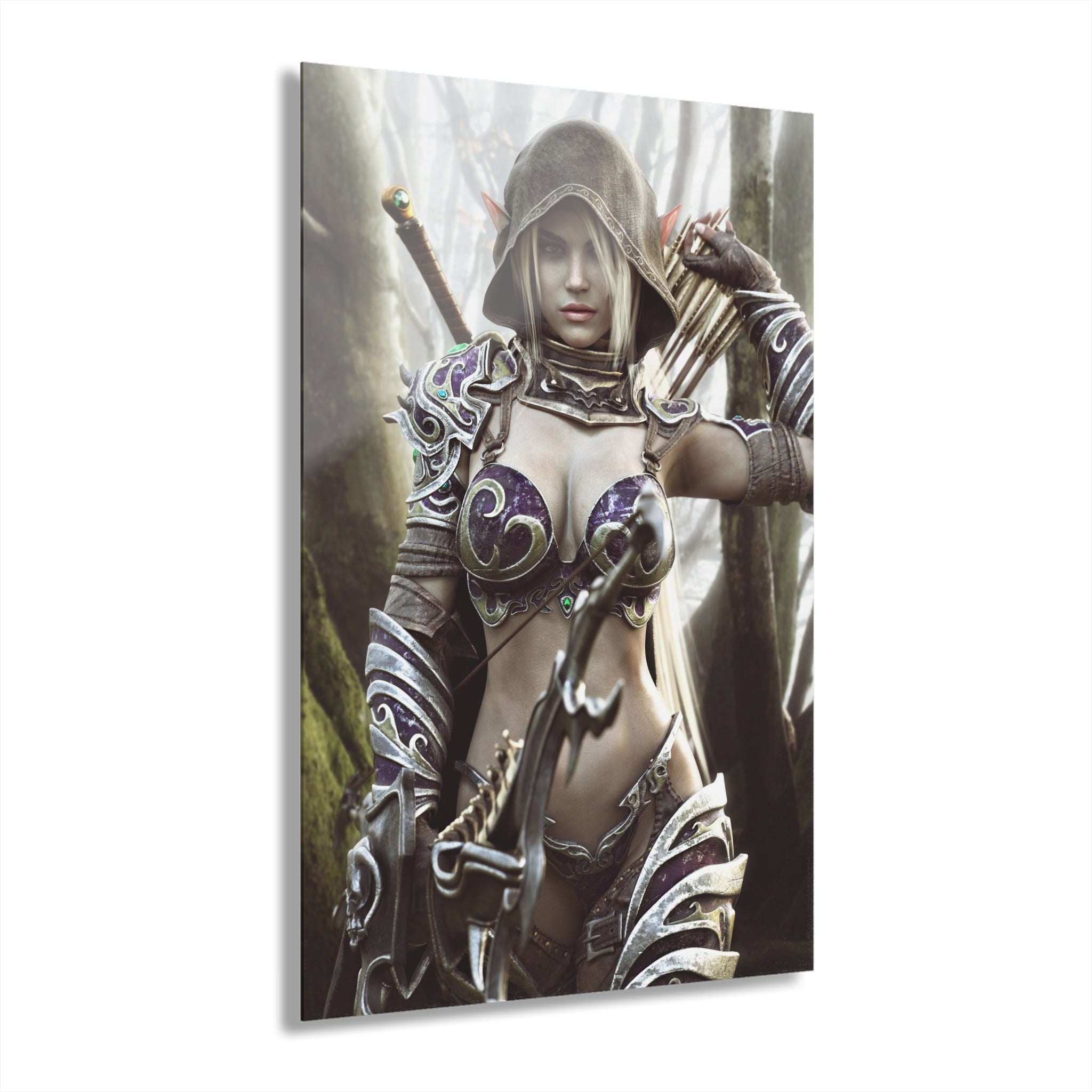 Premium Acrylic Fantasy Dark Elf Archer Handcrafted Art (French Cleat Hanging)