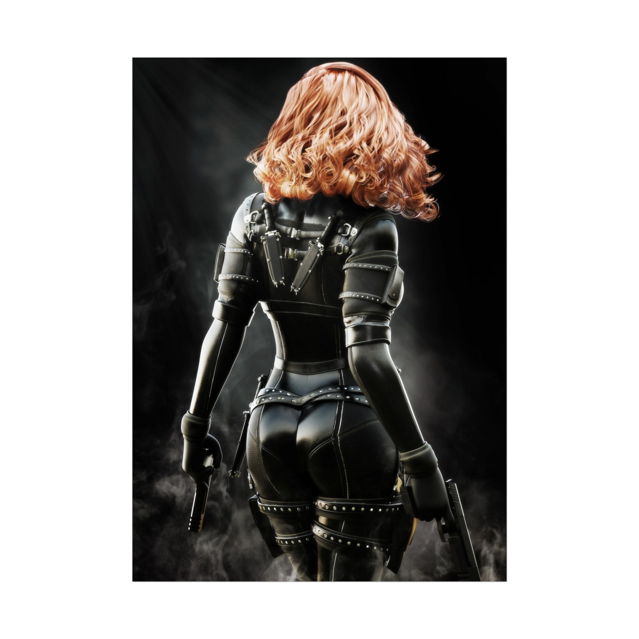 Black Widow Inspired Fine Art Poster — Femme Fatale Leather Assassin Wall Art - No AI - Human created illustration art