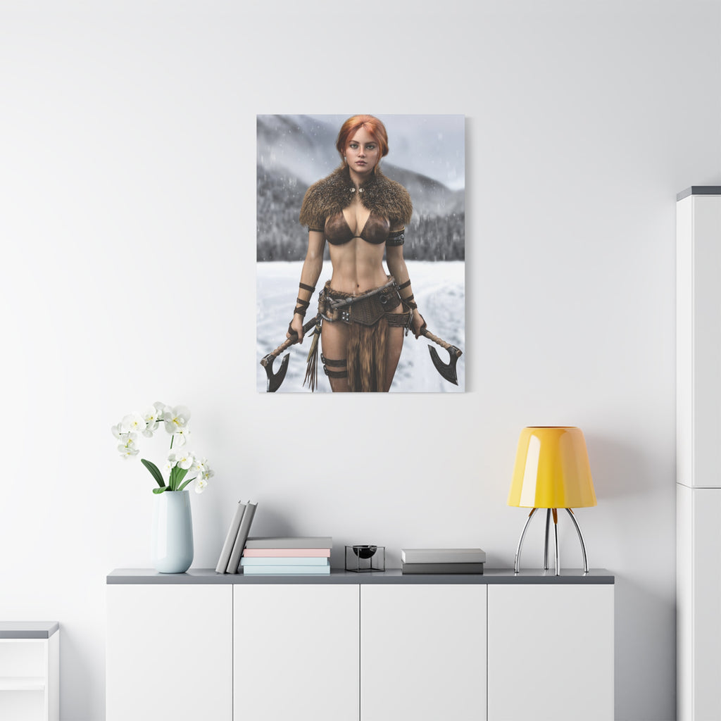 Viking Shieldmaiden Canvas Print — Matte Stretched Wall Art- No AI - Human created illustration art