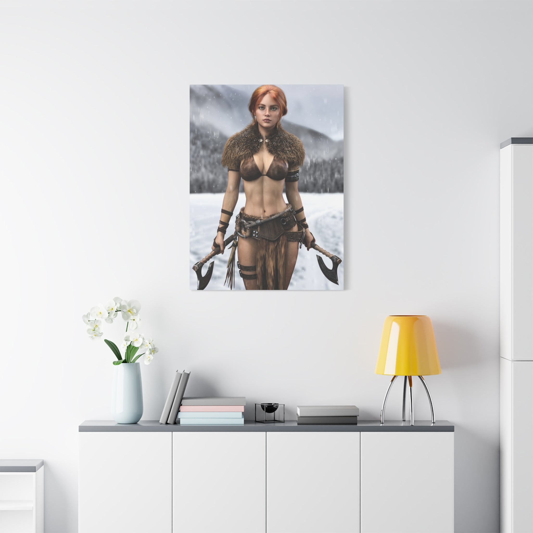 Viking Shieldmaiden Canvas Print — Matte Stretched Wall Art- No AI - Human created illustration art
