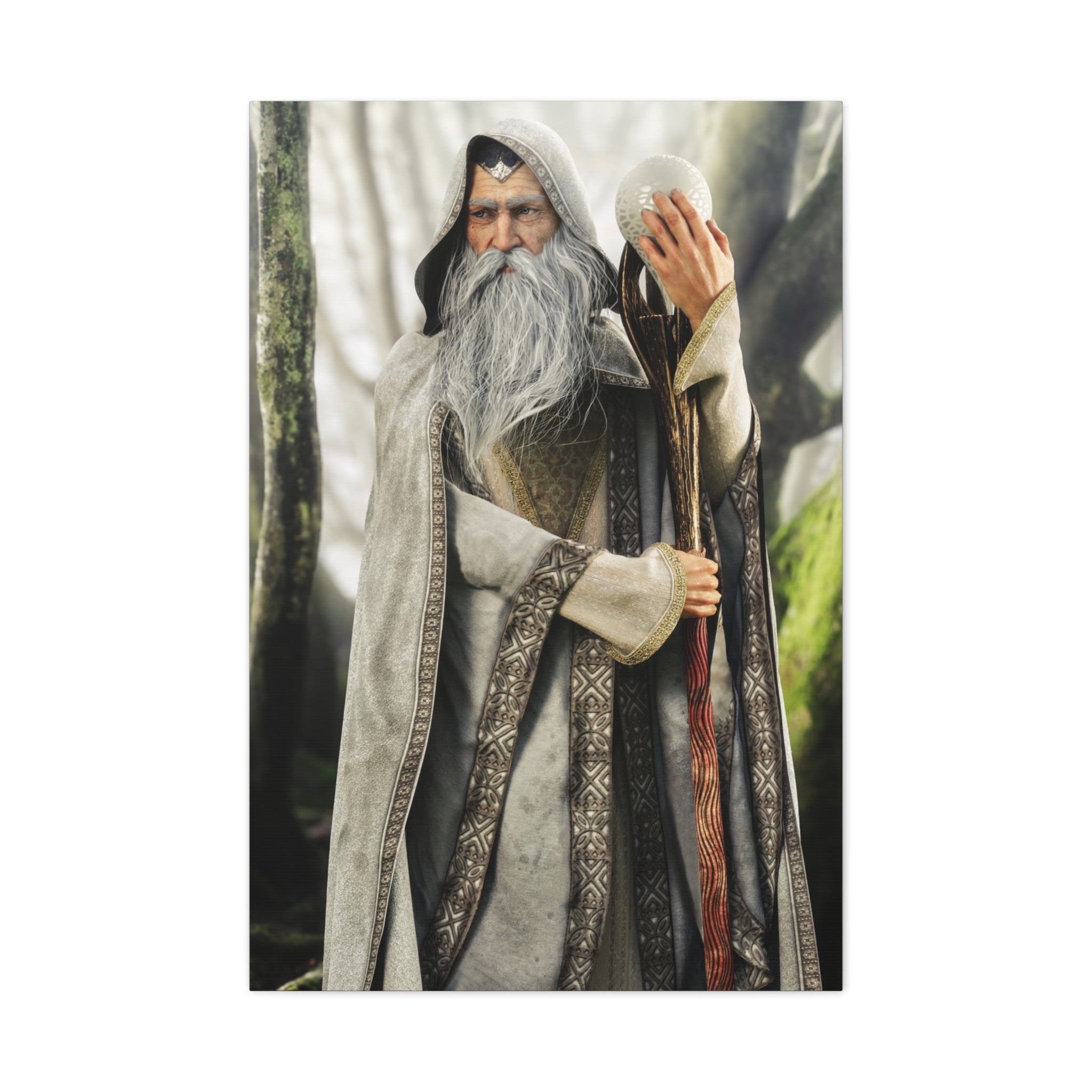 Wizard Portrait Matte Canvas Wall Art - Fantasy Sorcerer Stretched Canvas- No AI - Human created illustration art