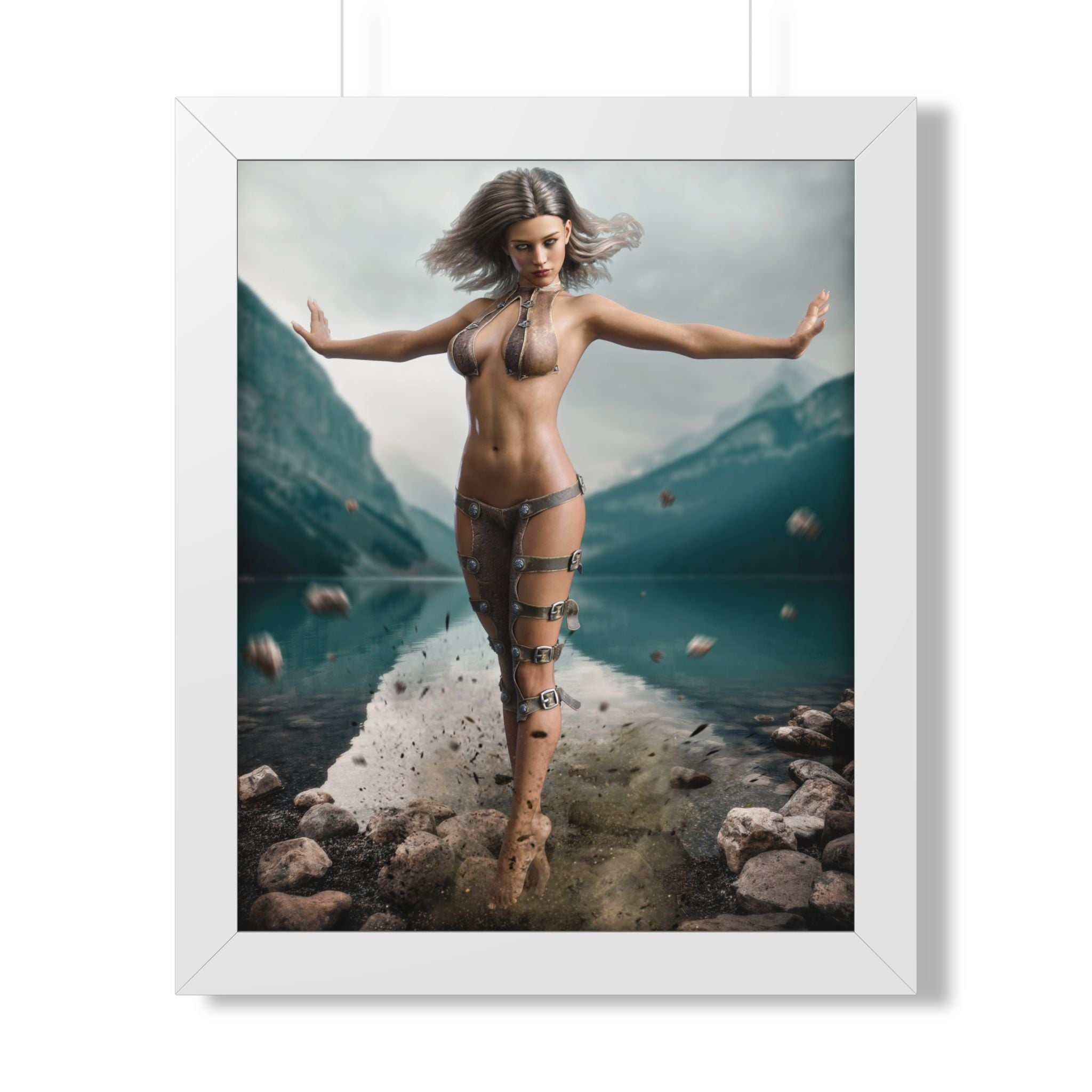 Framed Poster — Ethereal Goddess Sorceress Lake Art Print -No AI- Human created illustration art