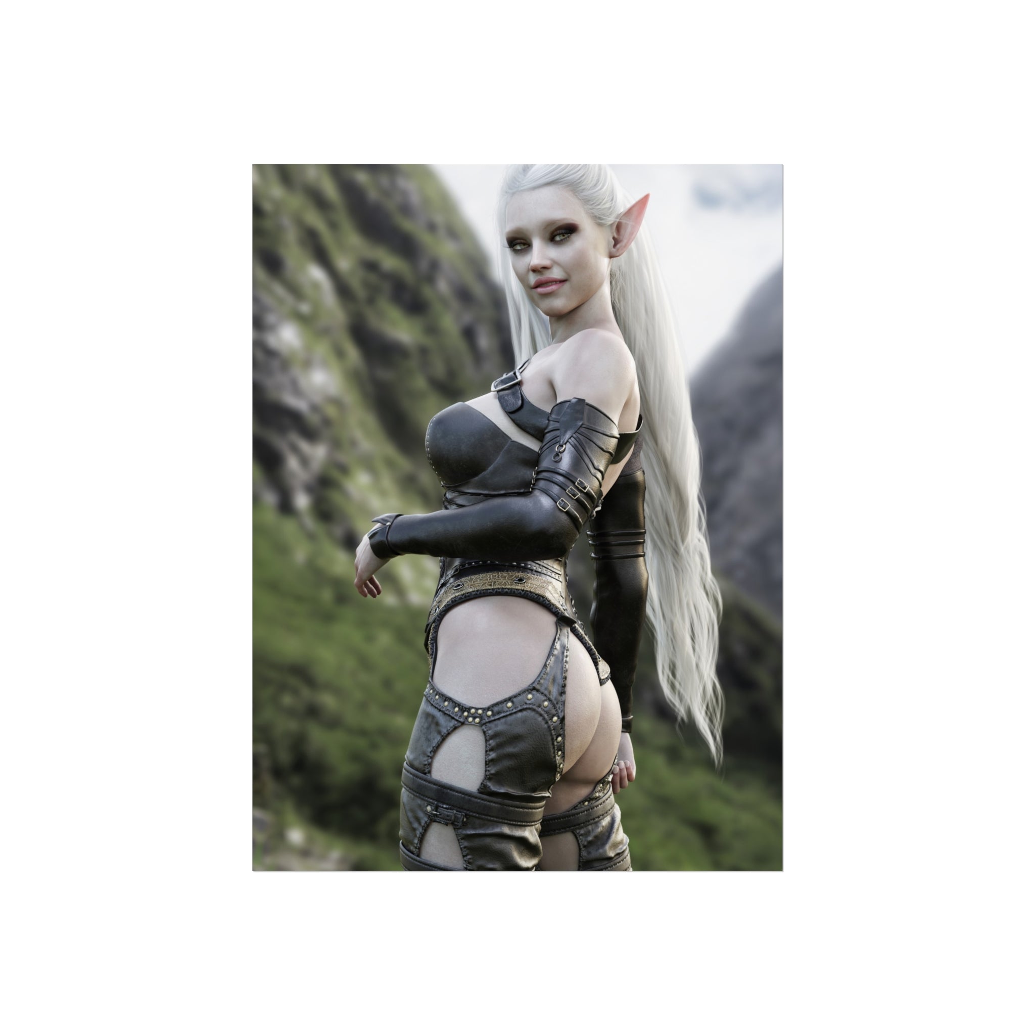 Fantasy Elf Warrior Fine Art Poster — Sexy Elf Girl Wall Art Print- No AI - Human created illustration art