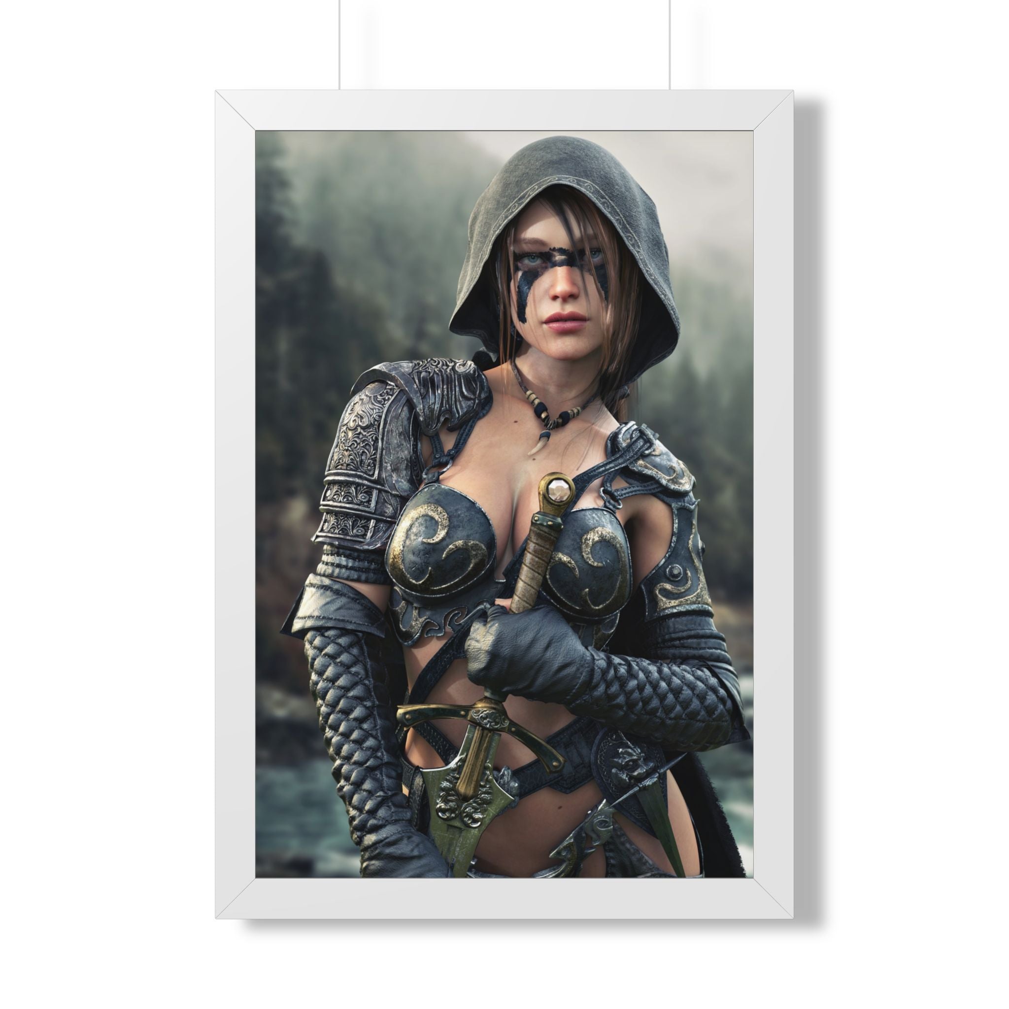 Fantasy Ranger Warrior Framed Poster — Female Armored Rogue Wall Art
