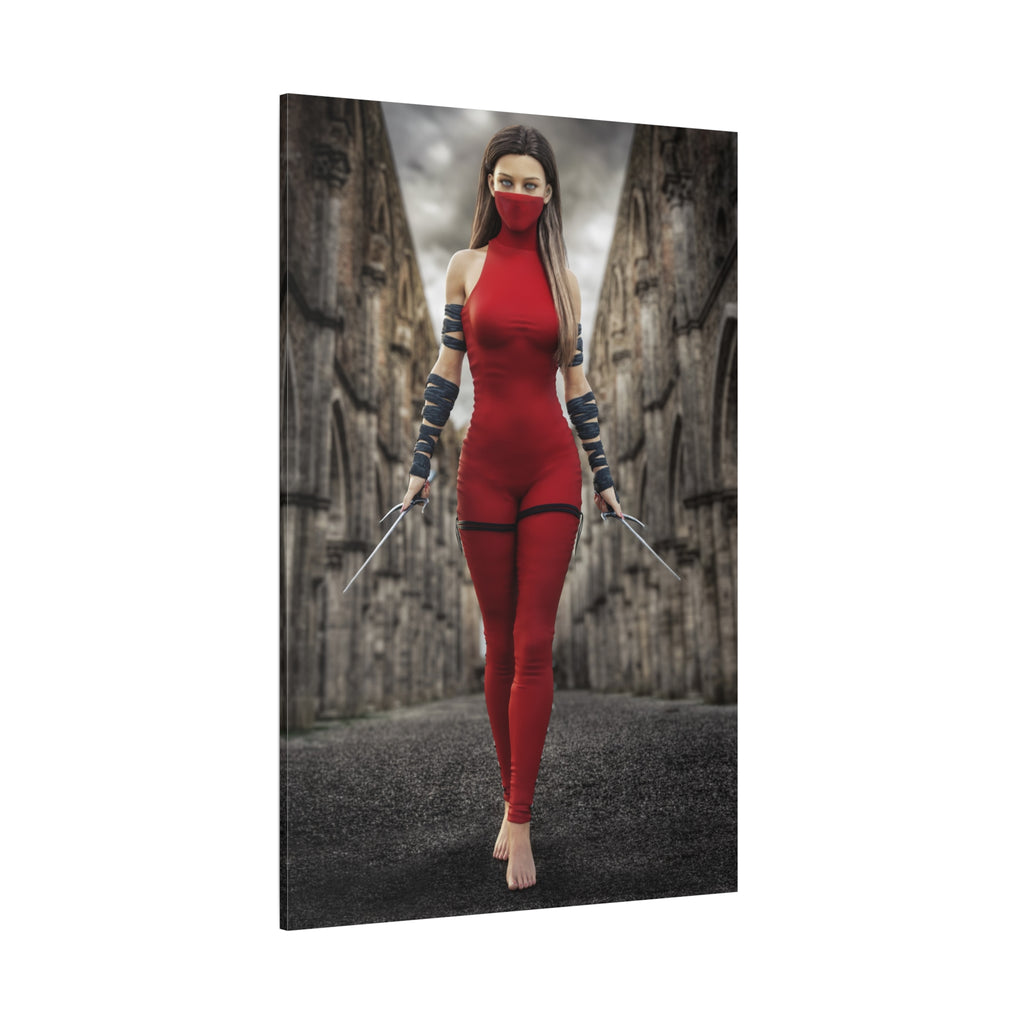 Red Assassin Canvas Wall Art | Fantasy Female Rogue & Ninja Artwork