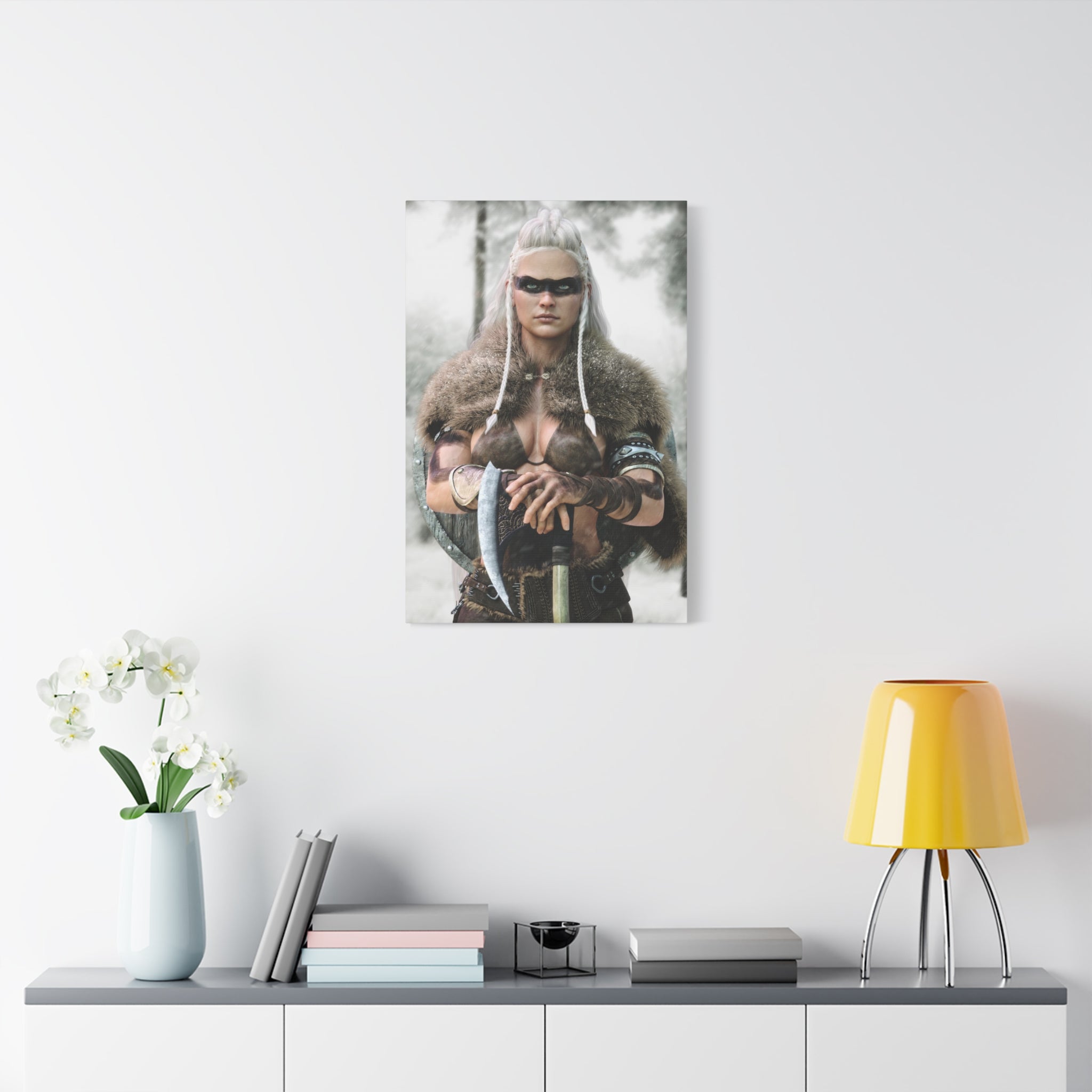 Viking Shieldmaiden Canvas Print — Matte Stretched Wall Art - No AI - Human created illustration art