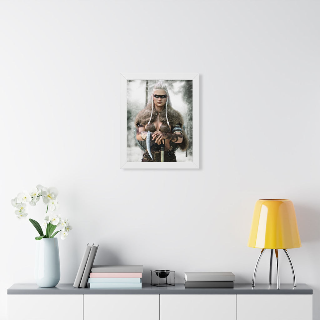 Viking Shieldmaiden Framed Poster — Nordic Warrior Wall Art - No AI - Human created illustration art
