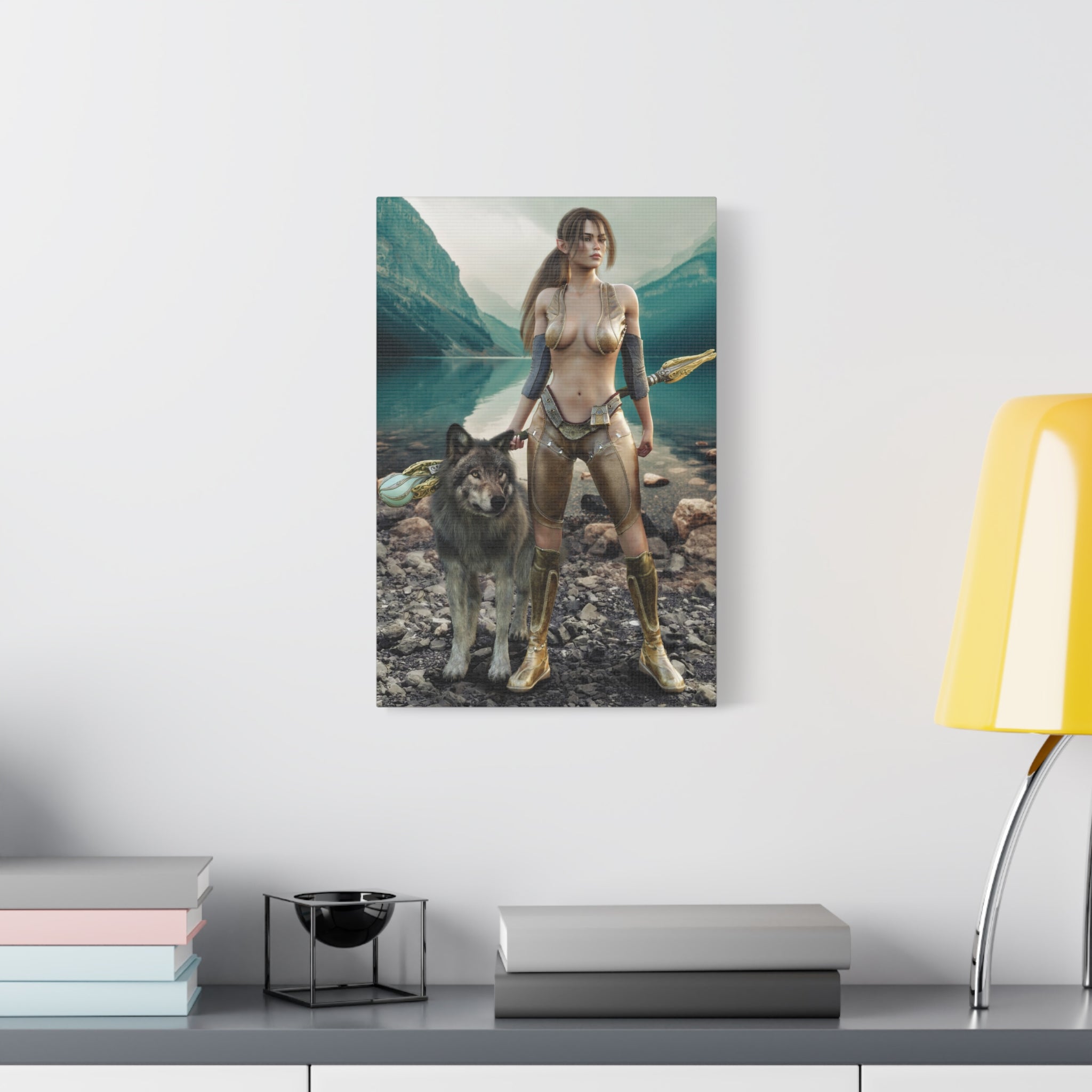 Druid and Wolf Fantasy Canvas Wall Art | Elven Guardian Nature Warrior