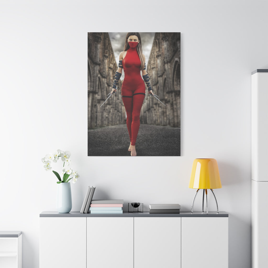 Red Assassin Canvas Wall Art | Fantasy Female Rogue & Ninja Artwork