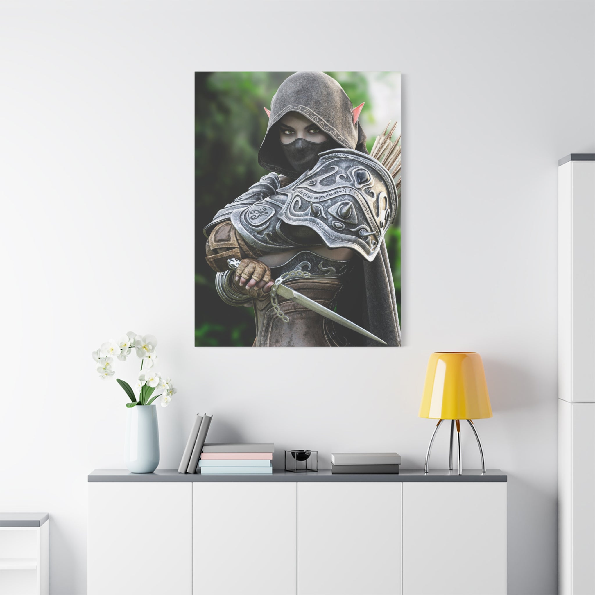 Elven Dark Elf Ranger Canvas Print — Fantasy Drow Archer Matte Stretched Wall Art