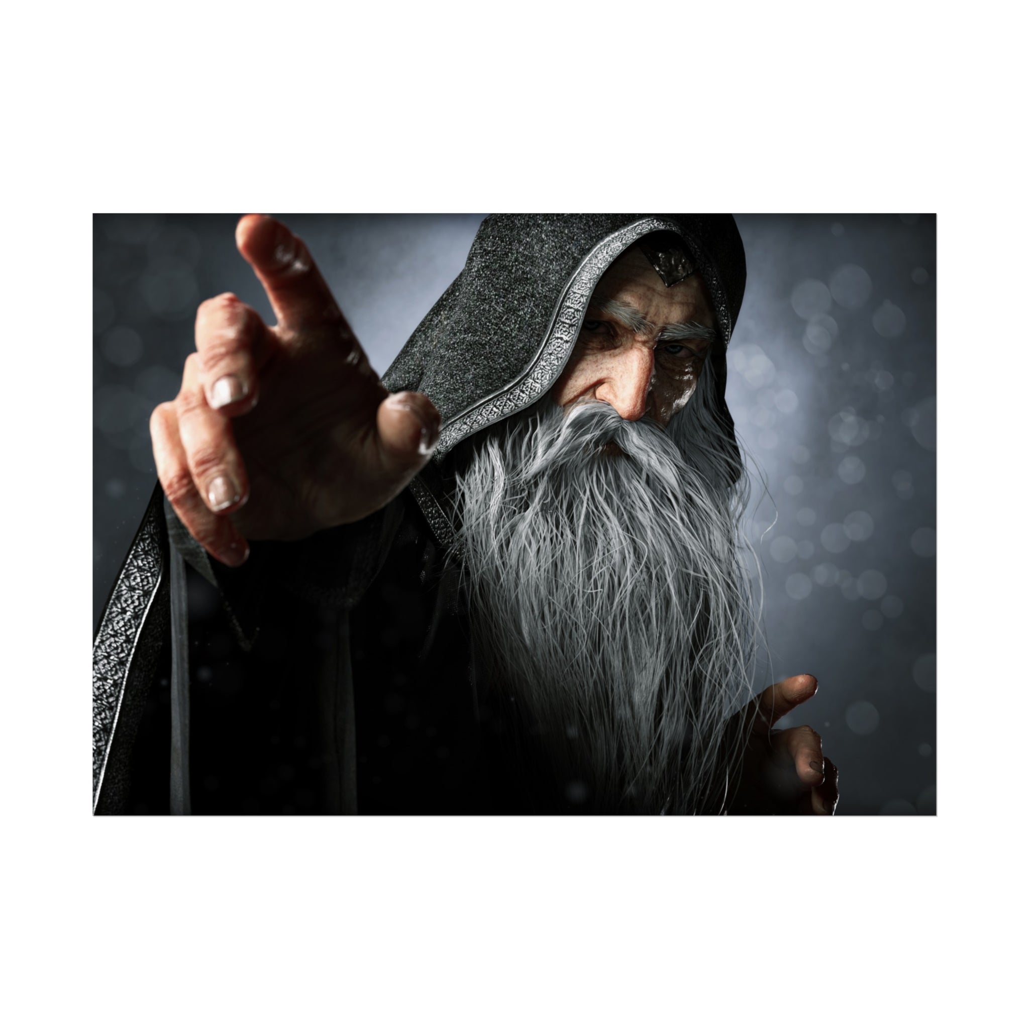 Wizard Fine Art Poster — Powerful Fantasy Wall Art with Bearded Sorcerer - No AI - Human created illustration art