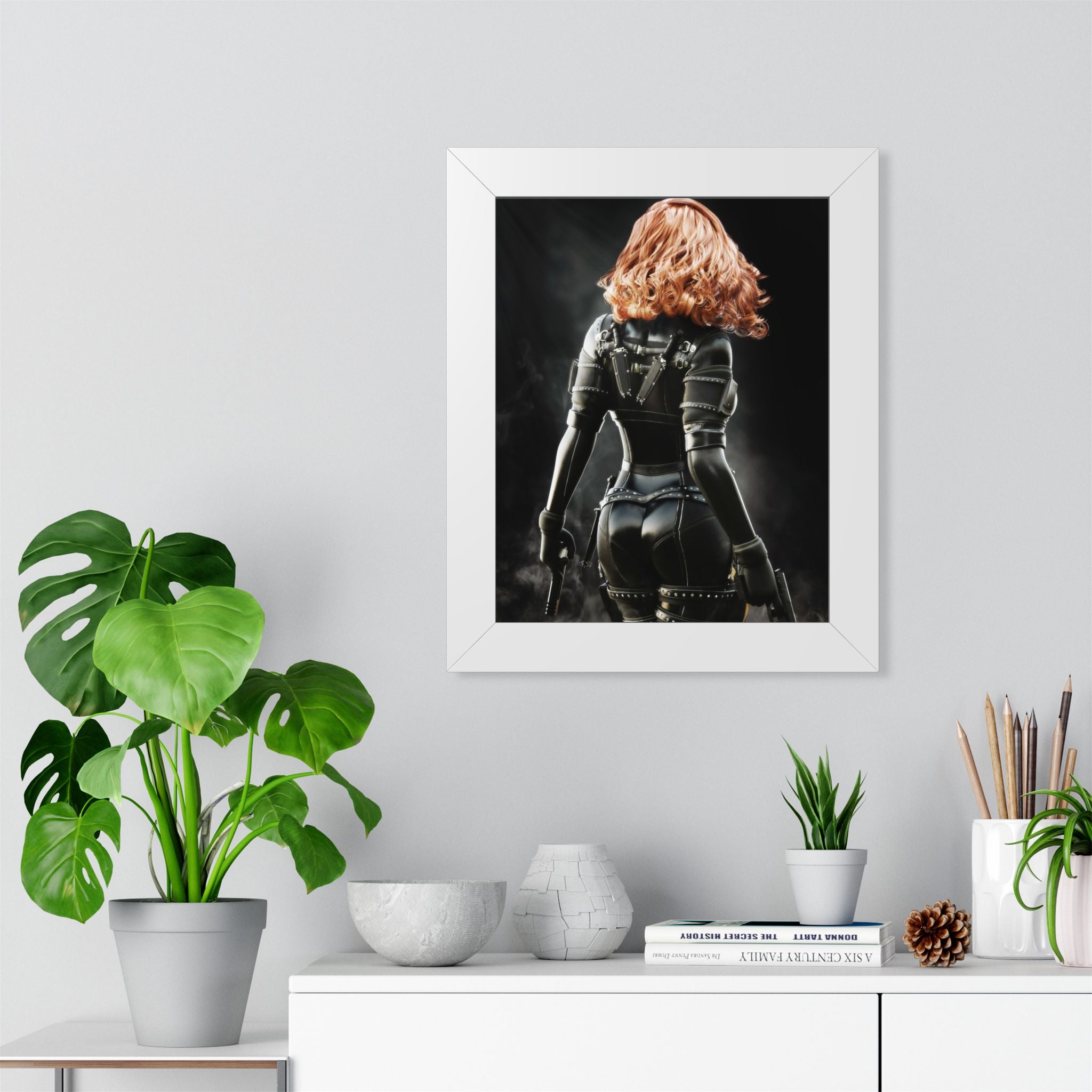 Black Widow-Inspired Framed Poster — Female Superhero Art Print (Vertical) - No AI- human created illustration art