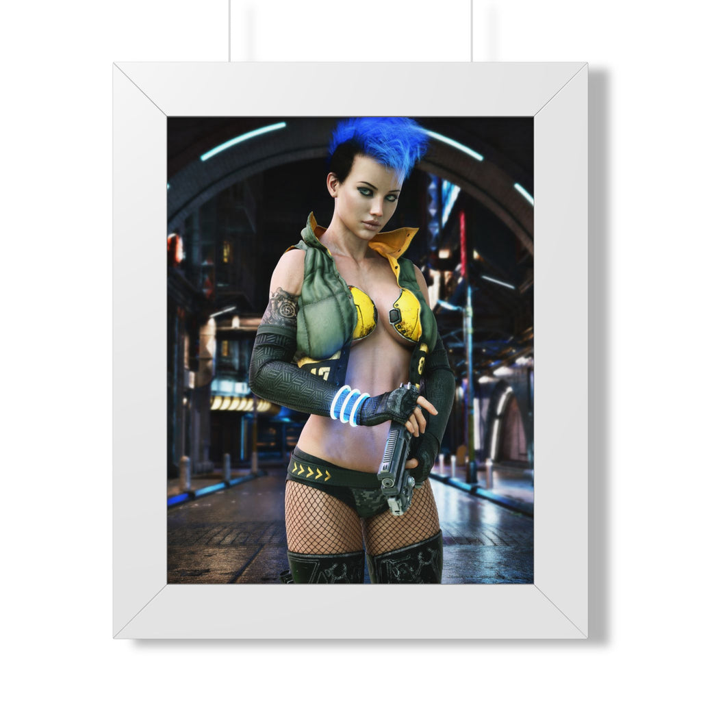 Cyberpunk Bounty Hunter Framed Poster — Futuristic Sci‑Fi Wall Art- No AI- Human created illustration art