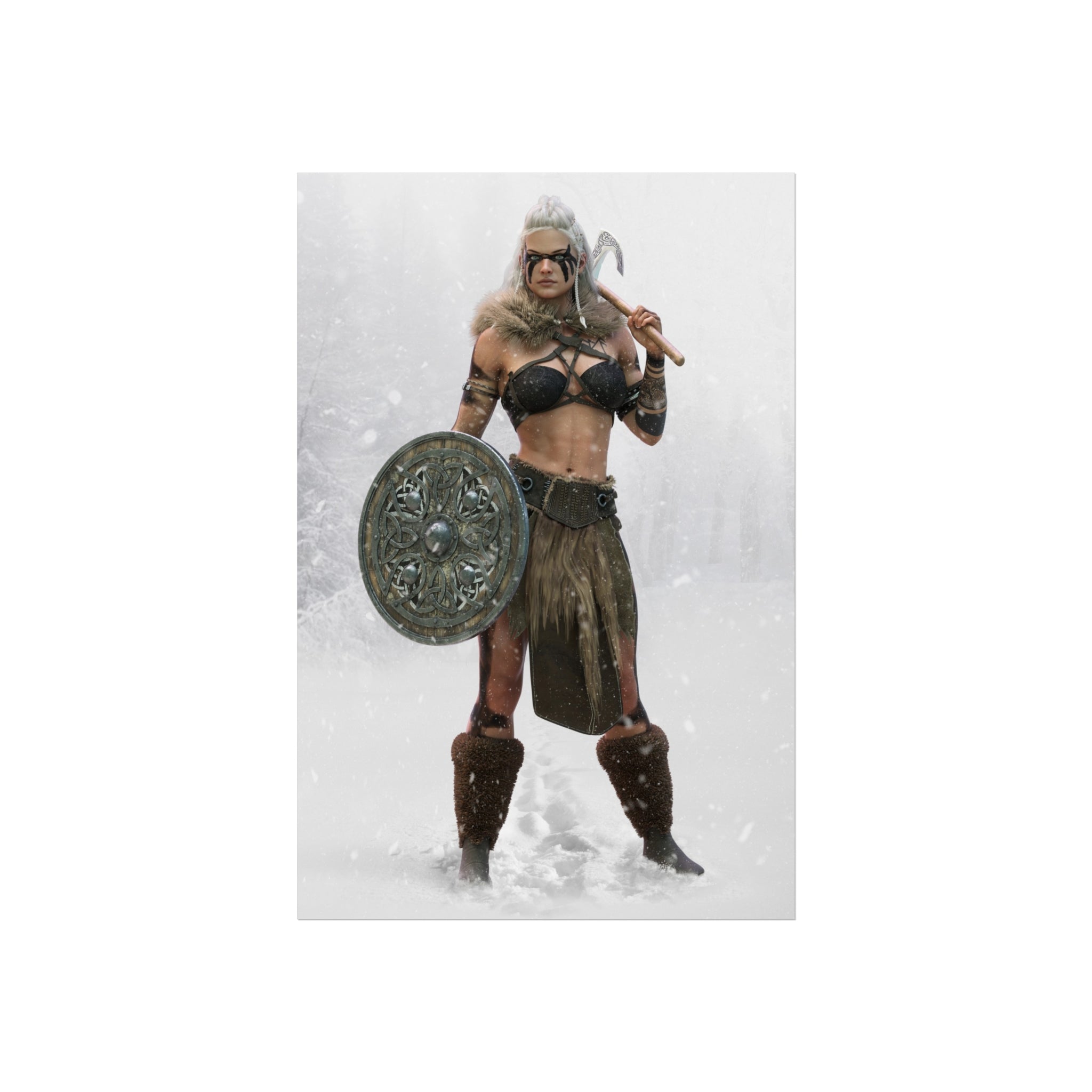 Viking Shieldmaiden Fine Art Poster — Nordic Warrior Wall Art- No Ai - Human created illustration art