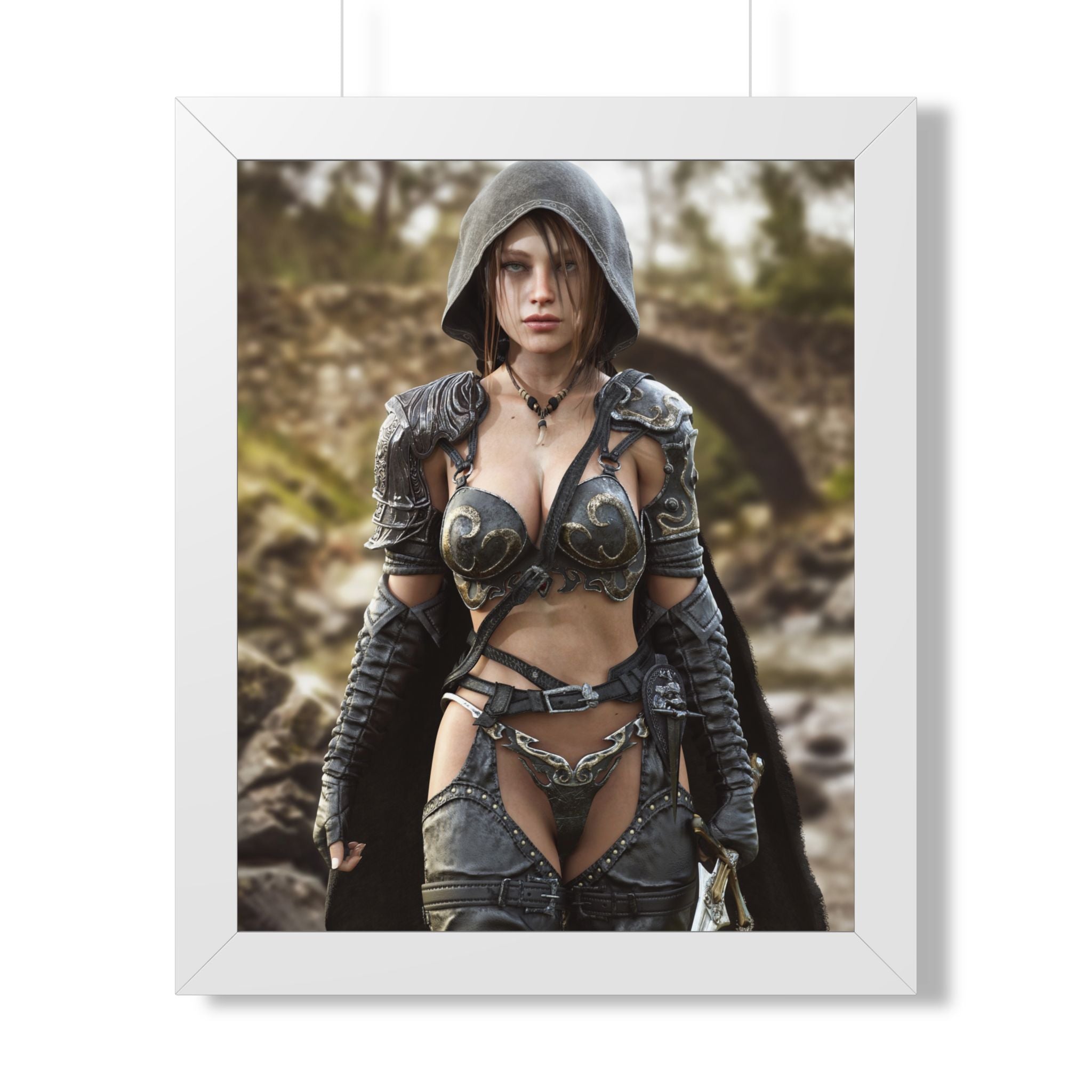 Framed Poster — Fantasy Warrior Woman Ranger Art Print (Vertical) - No AI- Human created illustration art