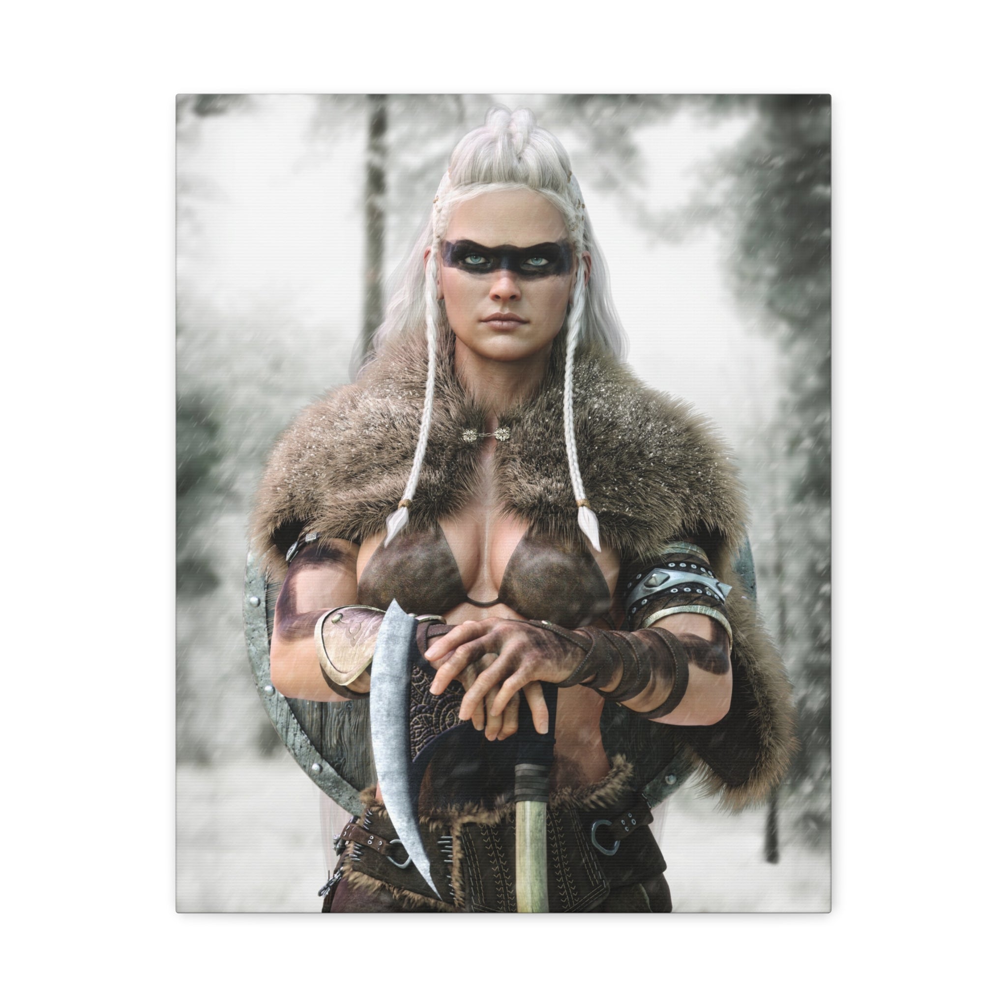 Viking Shieldmaiden Canvas Print — Matte Stretched Wall Art - No AI - Human created illustration art