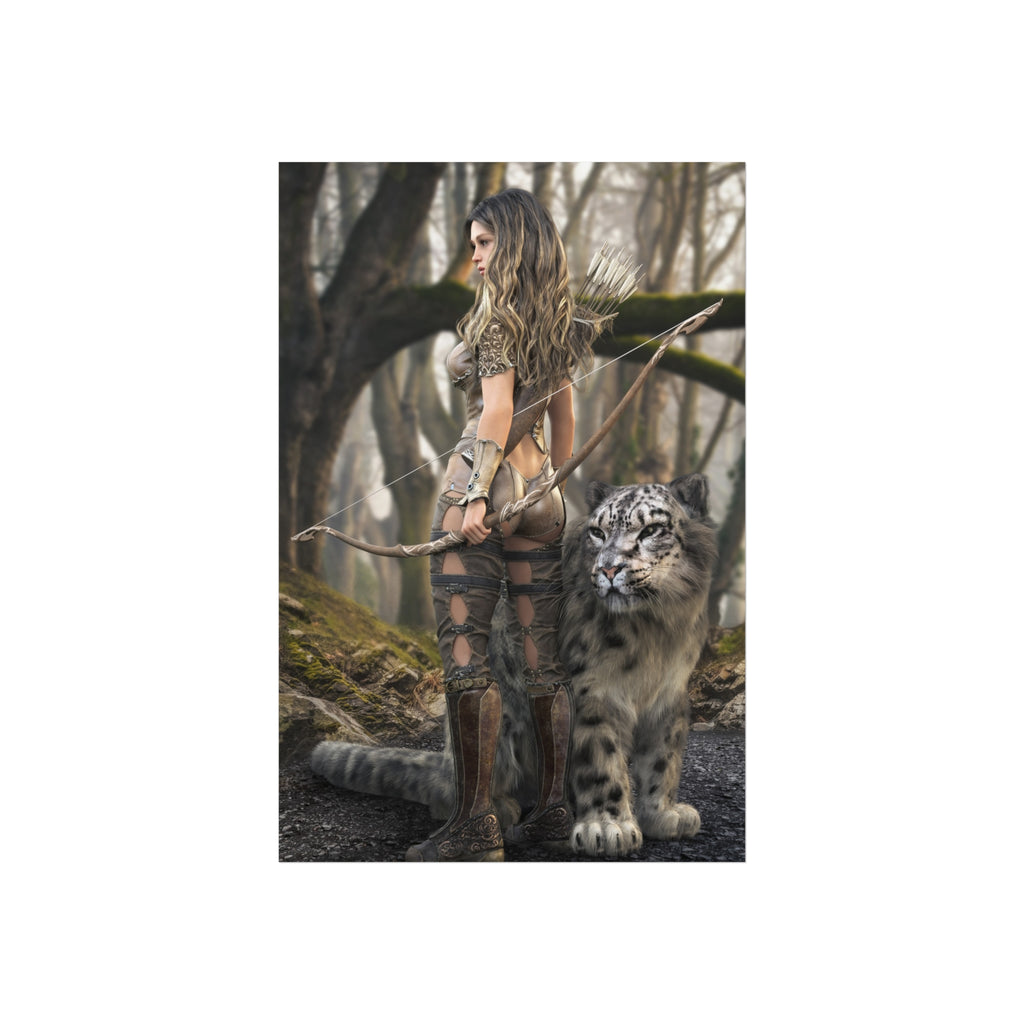 Warrior Archer &  leopard Fine Art Poster - Fantasy Forest Wall Art