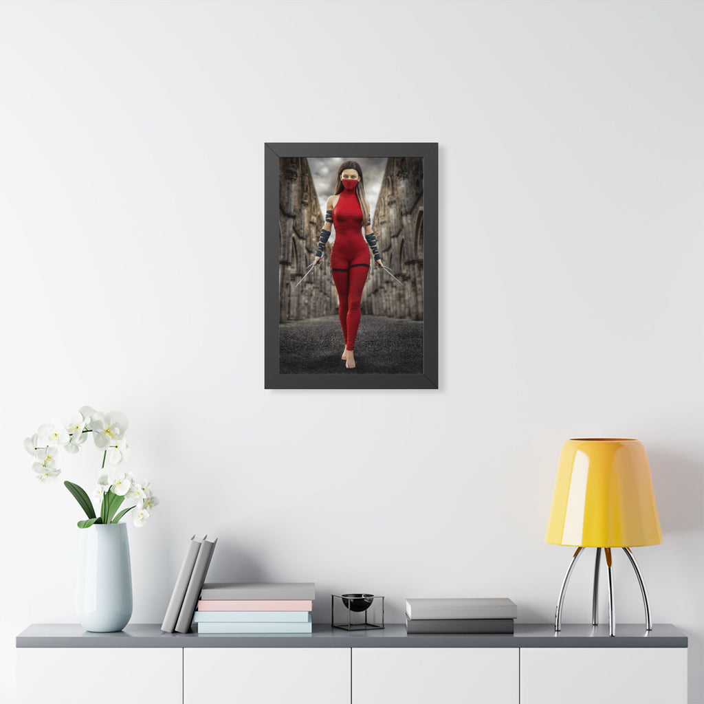 Red Assassin Framed Wall Art | Fantasy Female Rogue & Ninja Artwork
