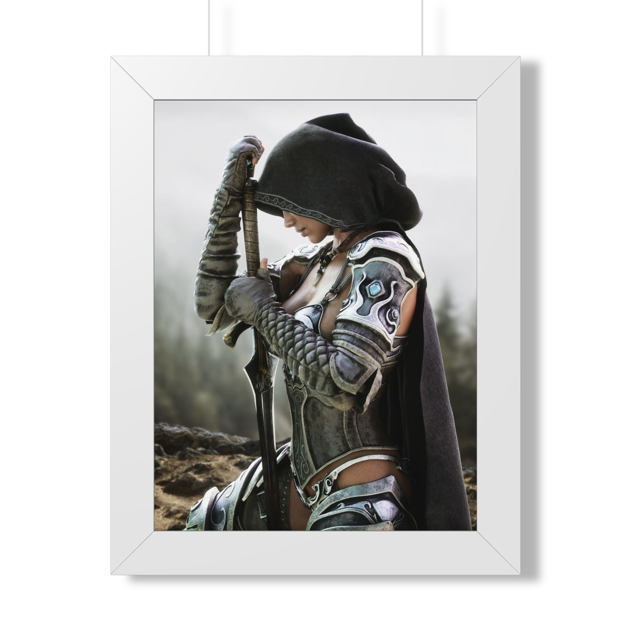 Framed Poster — Female Fantasy Warrior Artwork (Vertical) - No AI - Human created illustration art