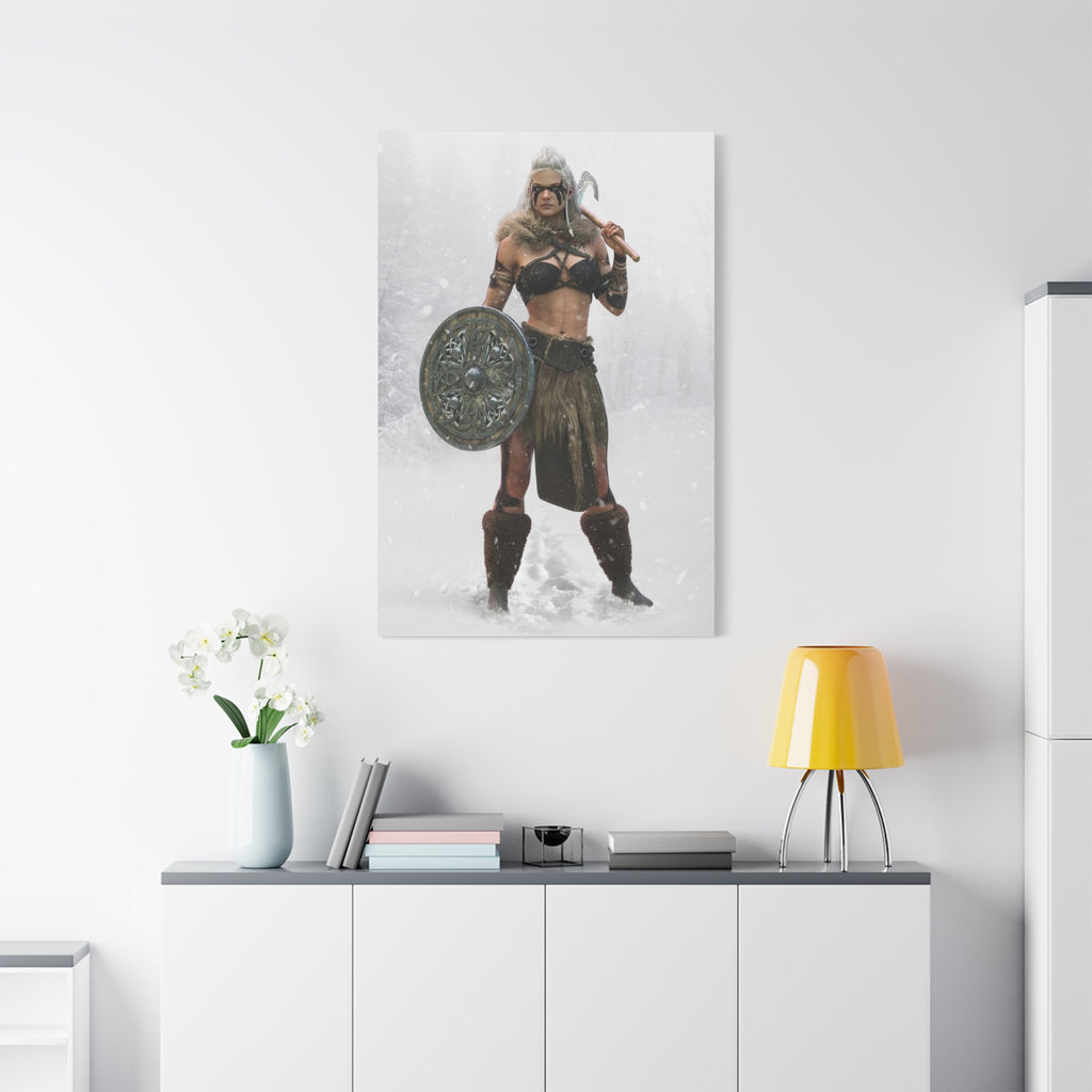 Viking Shieldmaiden Canvas Art – Warrior Woman Matte Stretched Print- No AI - Human created illustration art