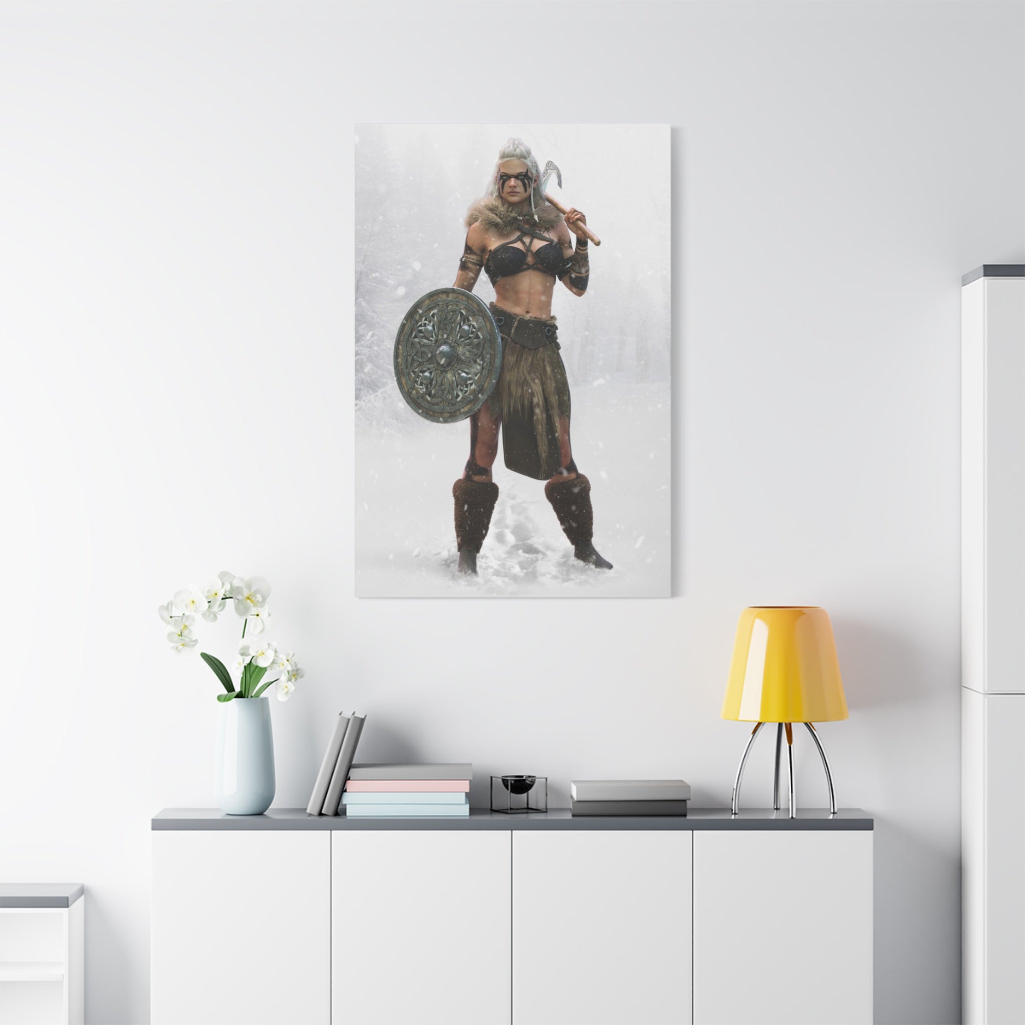 Viking Shieldmaiden Canvas Art – Warrior Woman Matte Stretched Print- No AI - Human created illustration art