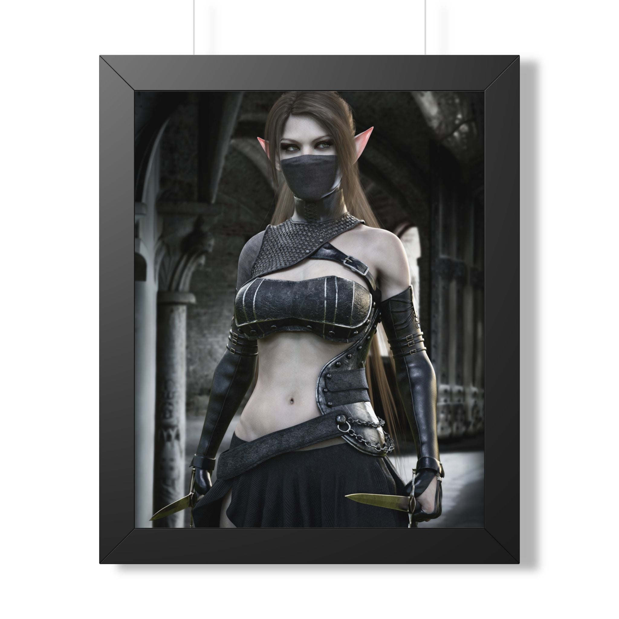 Framed Poster — Dark Fantasy Elf Assassin Wall Art (Vertical)