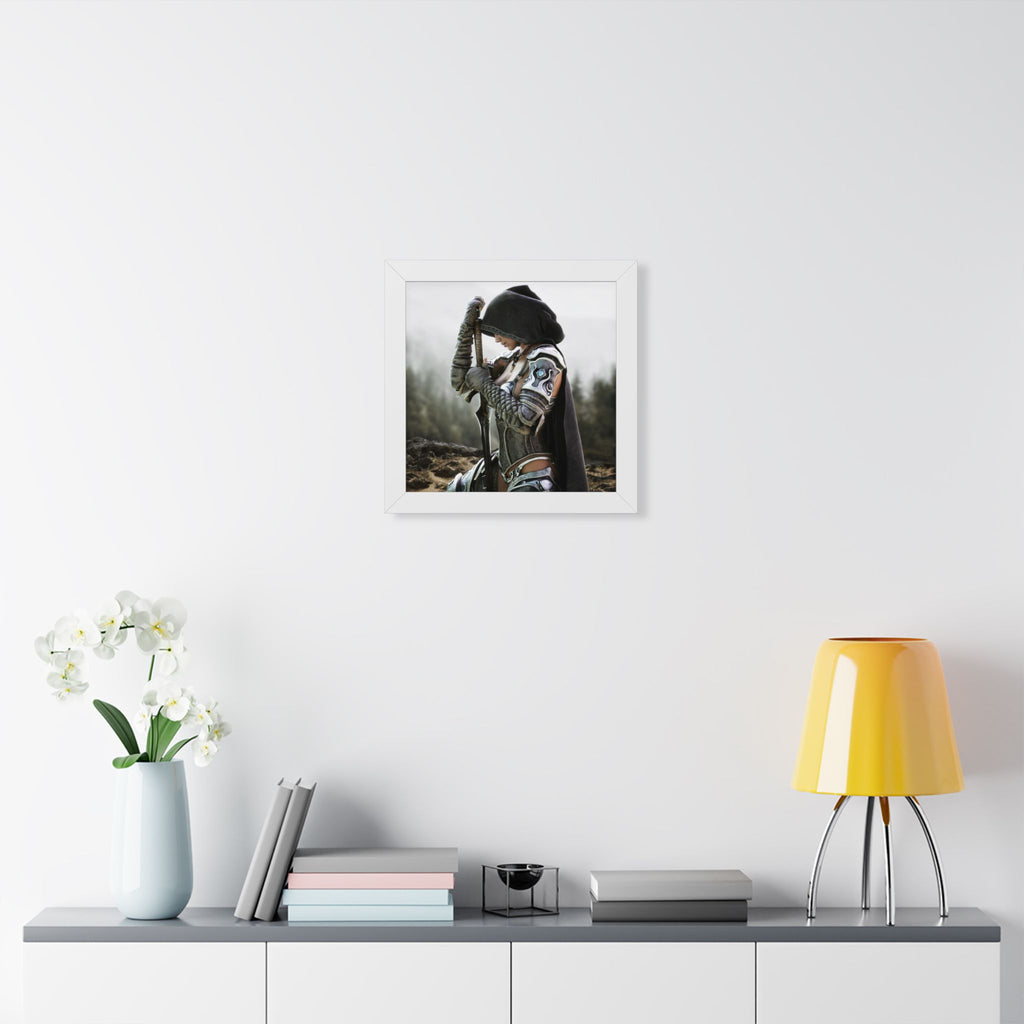 Framed Poster — Female Fantasy Warrior Artwork (Vertical) - No AI - Human created illustration art