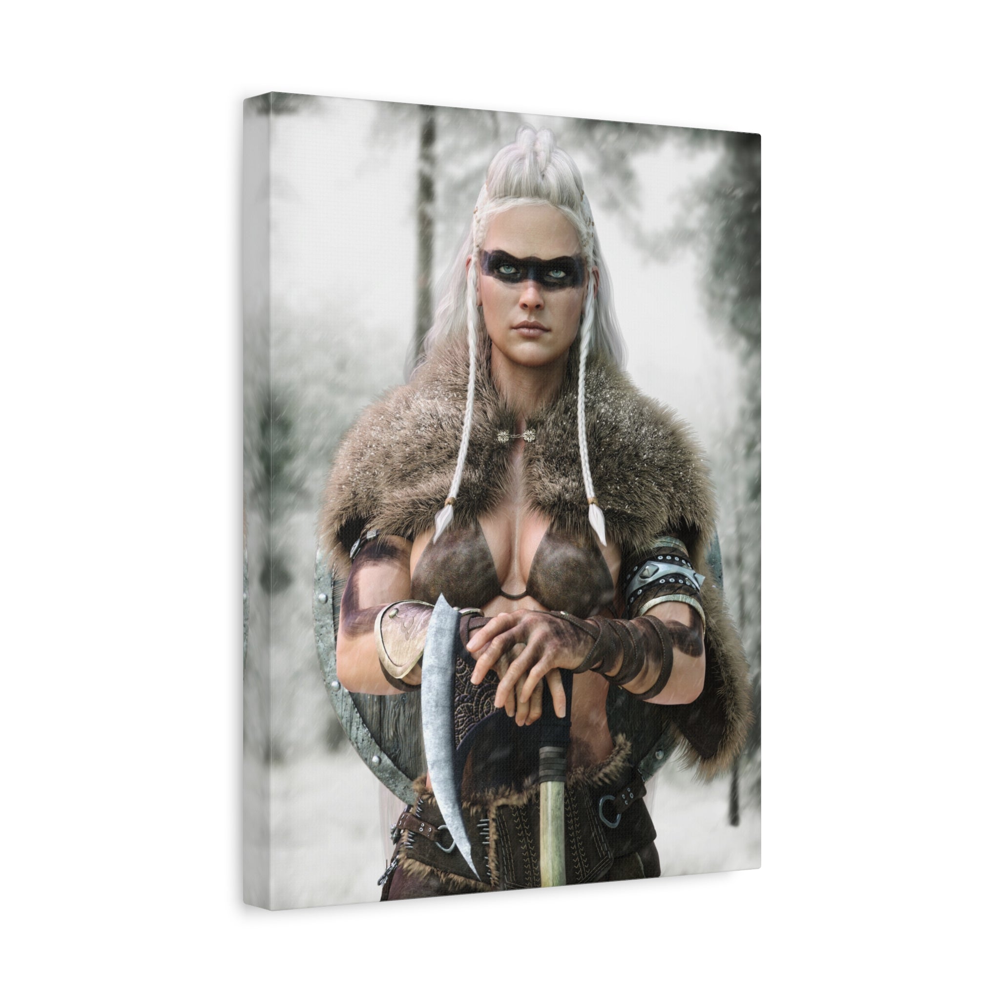 Viking Shieldmaiden Canvas Print — Matte Stretched Wall Art - No AI - Human created illustration art