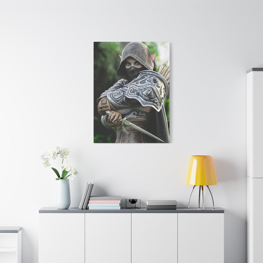 Elven Dark Elf Ranger Canvas Print — Fantasy Drow Archer Matte Stretched Wall Art