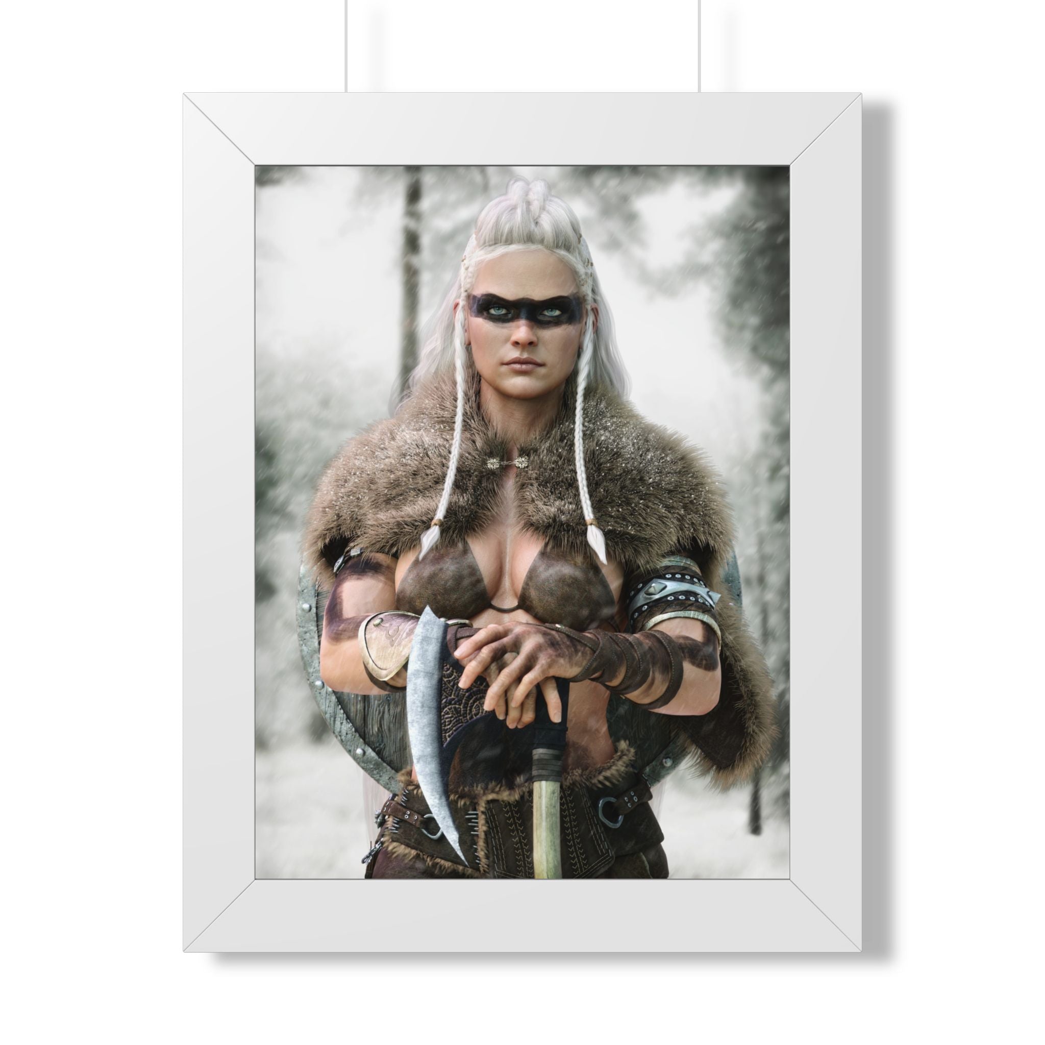 Viking Shieldmaiden Framed Poster — Nordic Warrior Wall Art - No AI - Human created illustration art