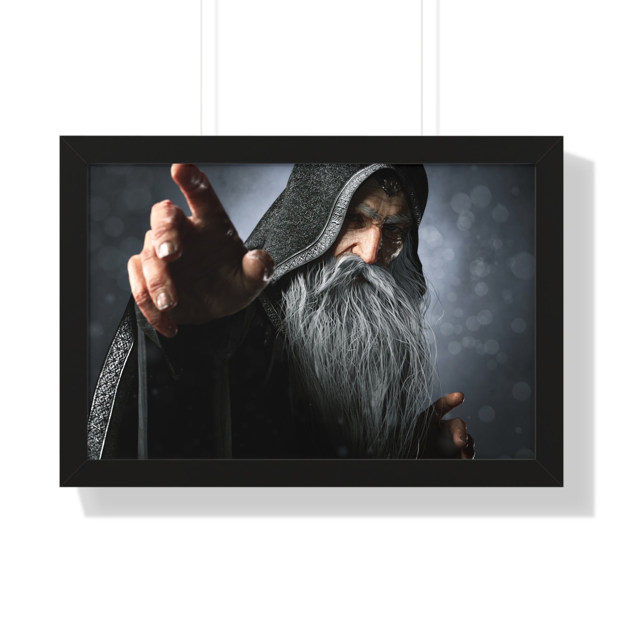 Framed Poster — Mystical Hooded Wizard Art Print - No AI - Human created illustration art
