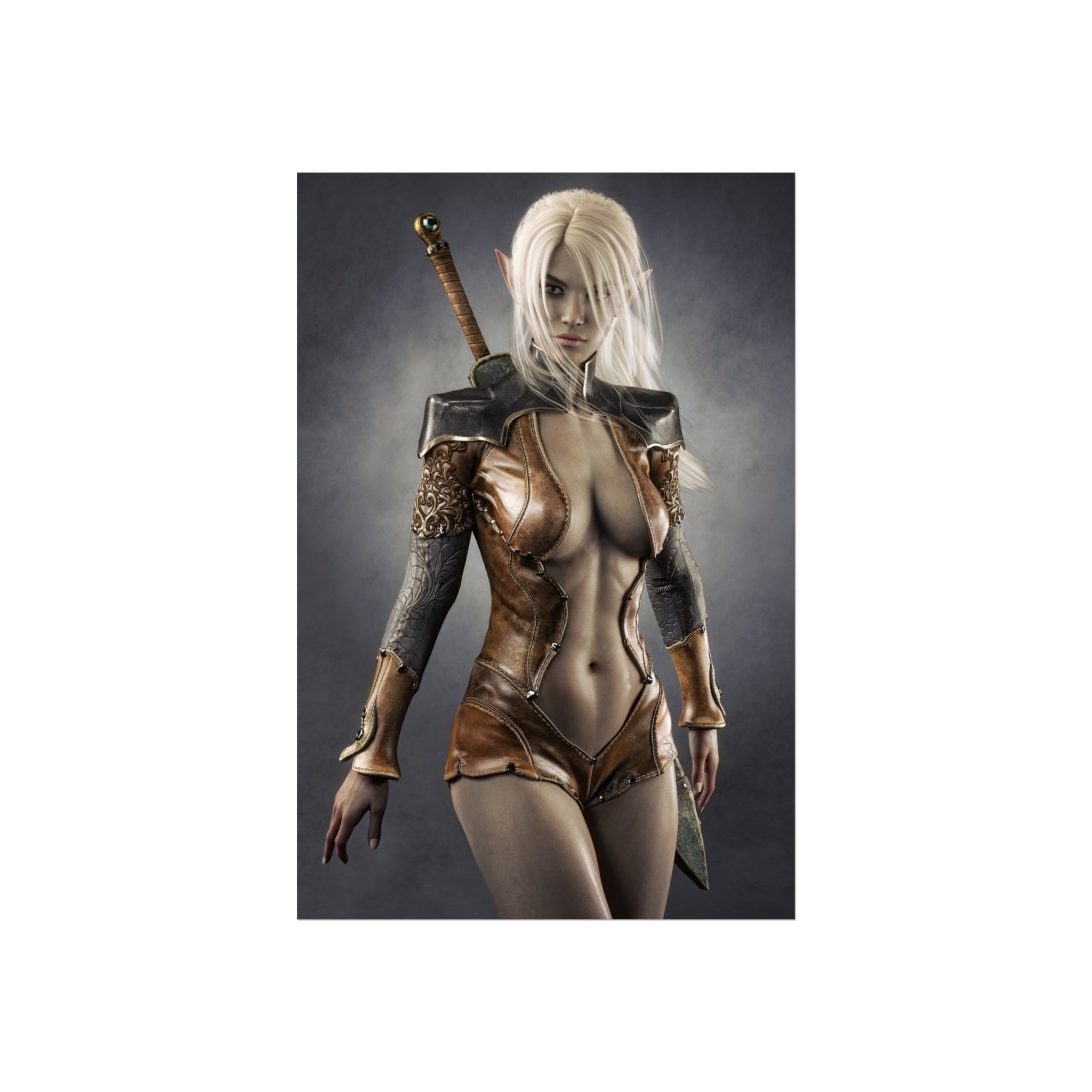 Fantasy Warrior Woman Fine Art Poster — Blonde Swordfighter Wall Art- No AI - Human created illustration art