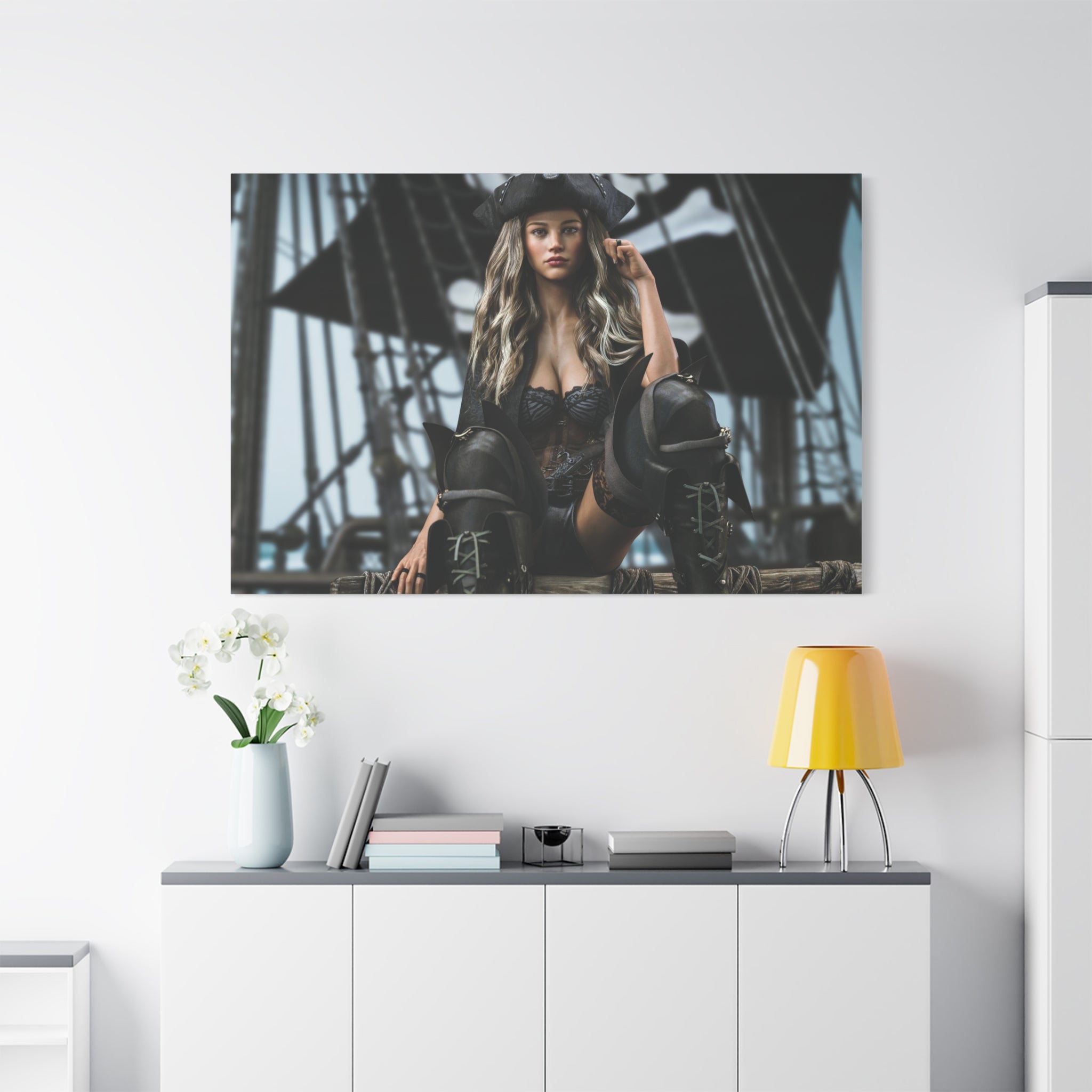 Pirate Queen Canva Wall Art – Hand-Crafted Fantasy Pirate Illustration