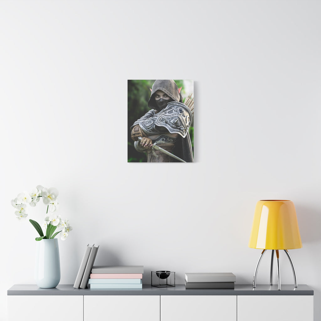 Elven Dark Elf Ranger Canvas Print — Fantasy Drow Archer Matte Stretched Wall Art