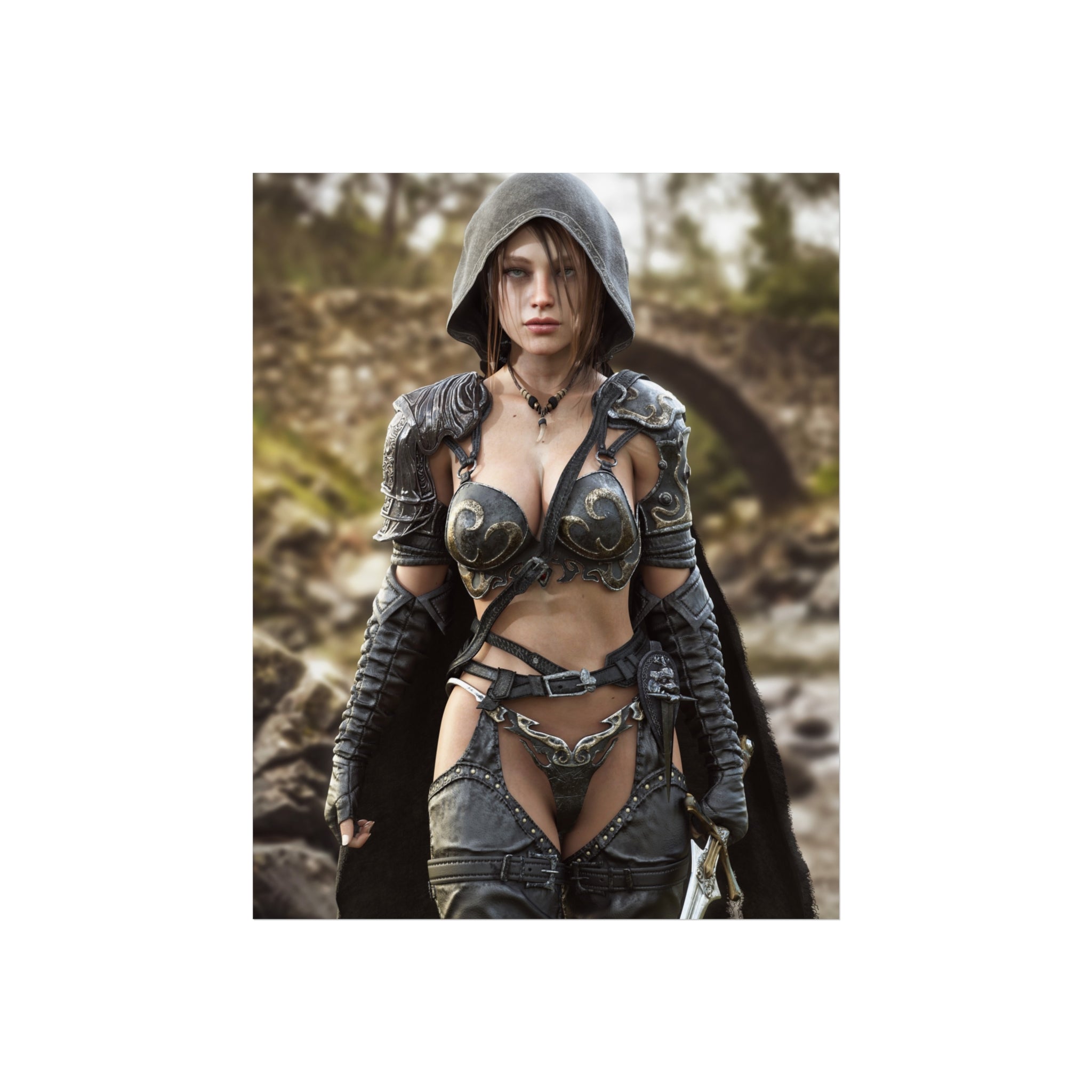 Fantasy Female Ranger Wall Art | Epic Hooded Warrior Fine Art Print - No Ai - Human created illustration art