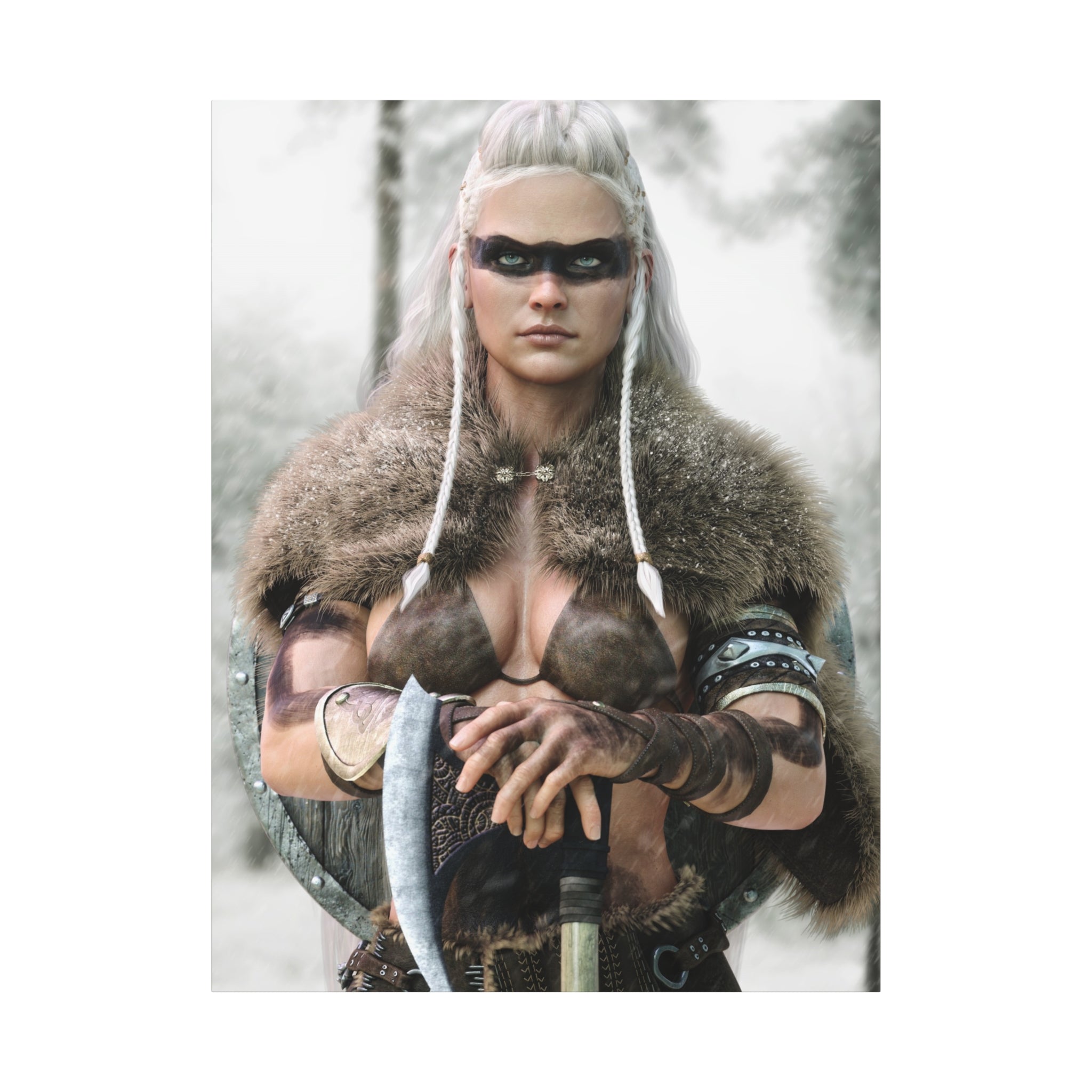 Viking Shieldmaiden Canvas Print — Matte Stretched Wall Art - No AI - Human created illustration art