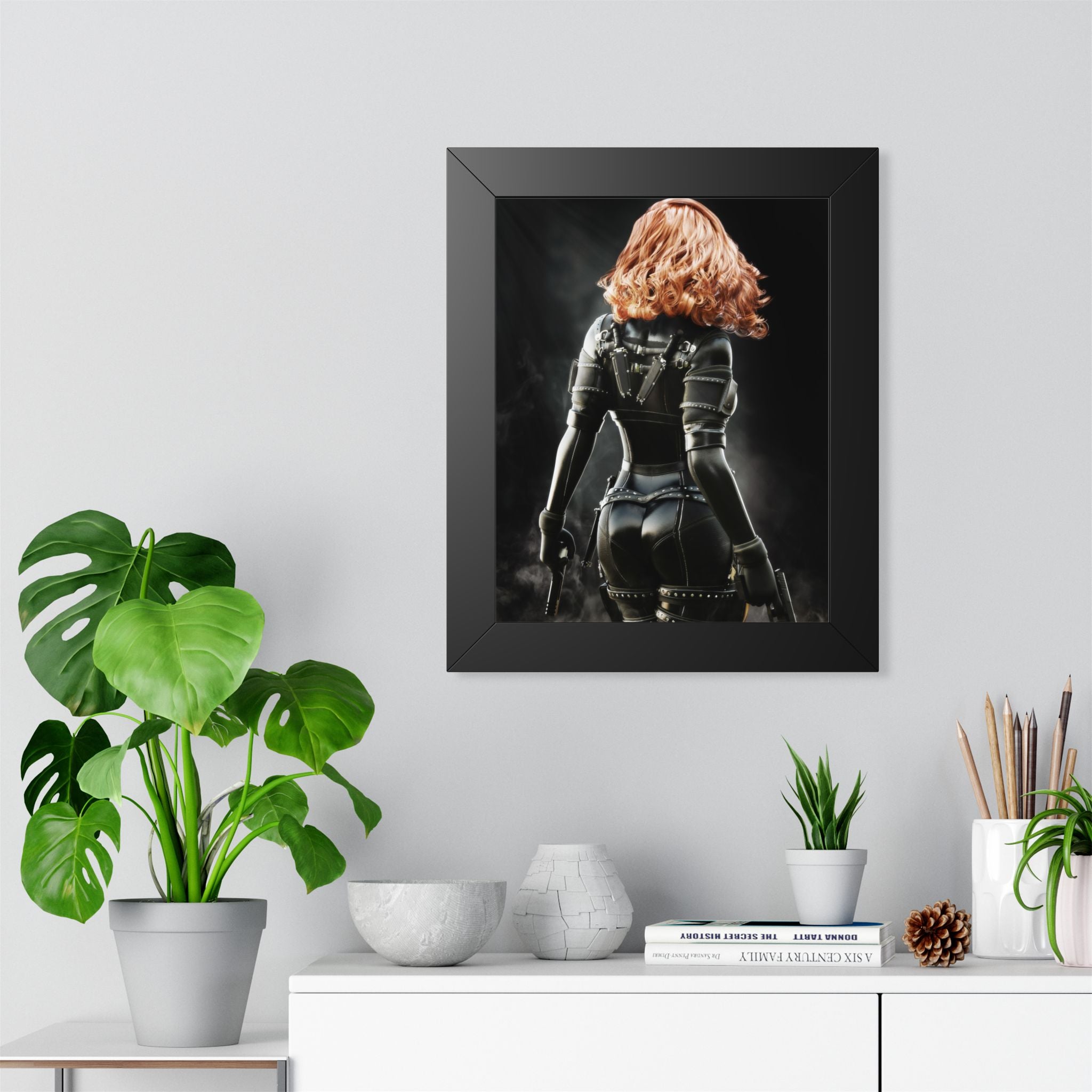 Black Widow-Inspired Framed Poster — Female Superhero Art Print (Vertical) - No AI- human created illustration art