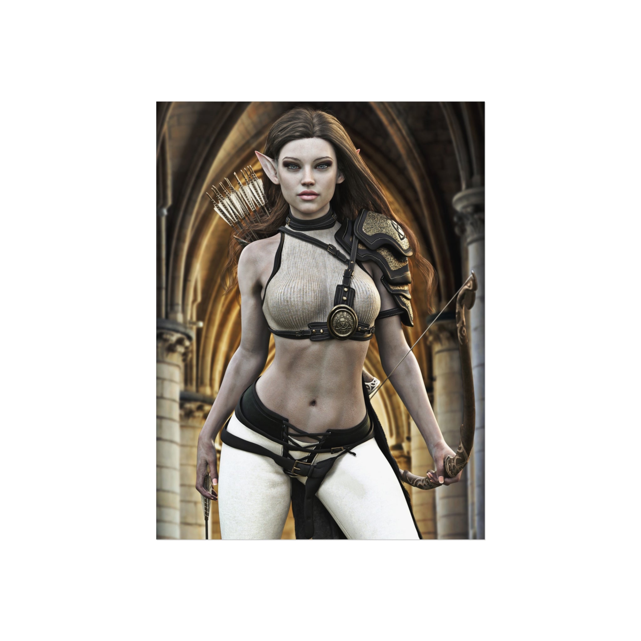 Fantasy Archer Fine Art Poster — Female Elf Warrior Wall Art- No AI- Human created illustration art