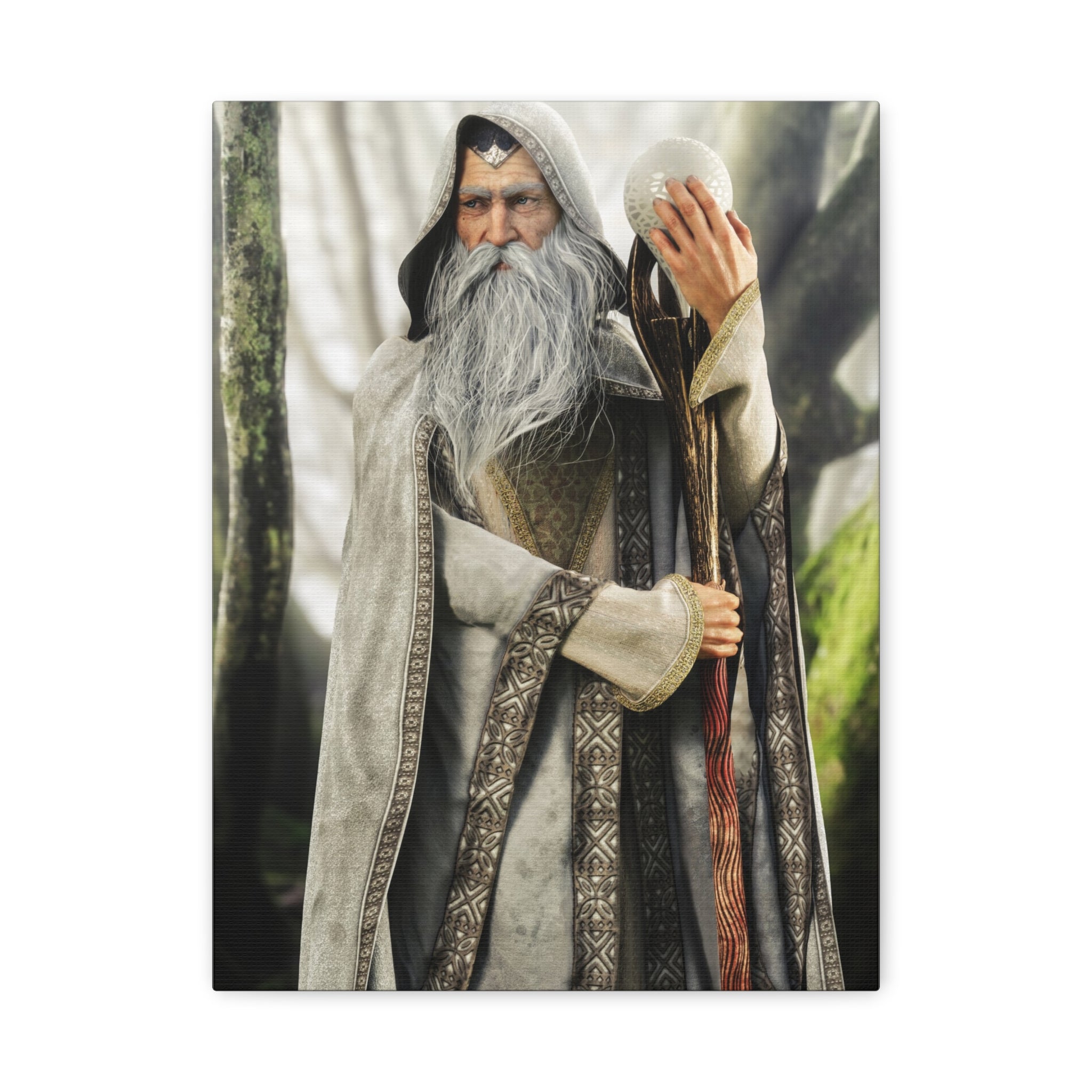 Wizard Portrait Matte Canvas Wall Art - Fantasy Sorcerer Stretched Canvas- No AI - Human created illustration art